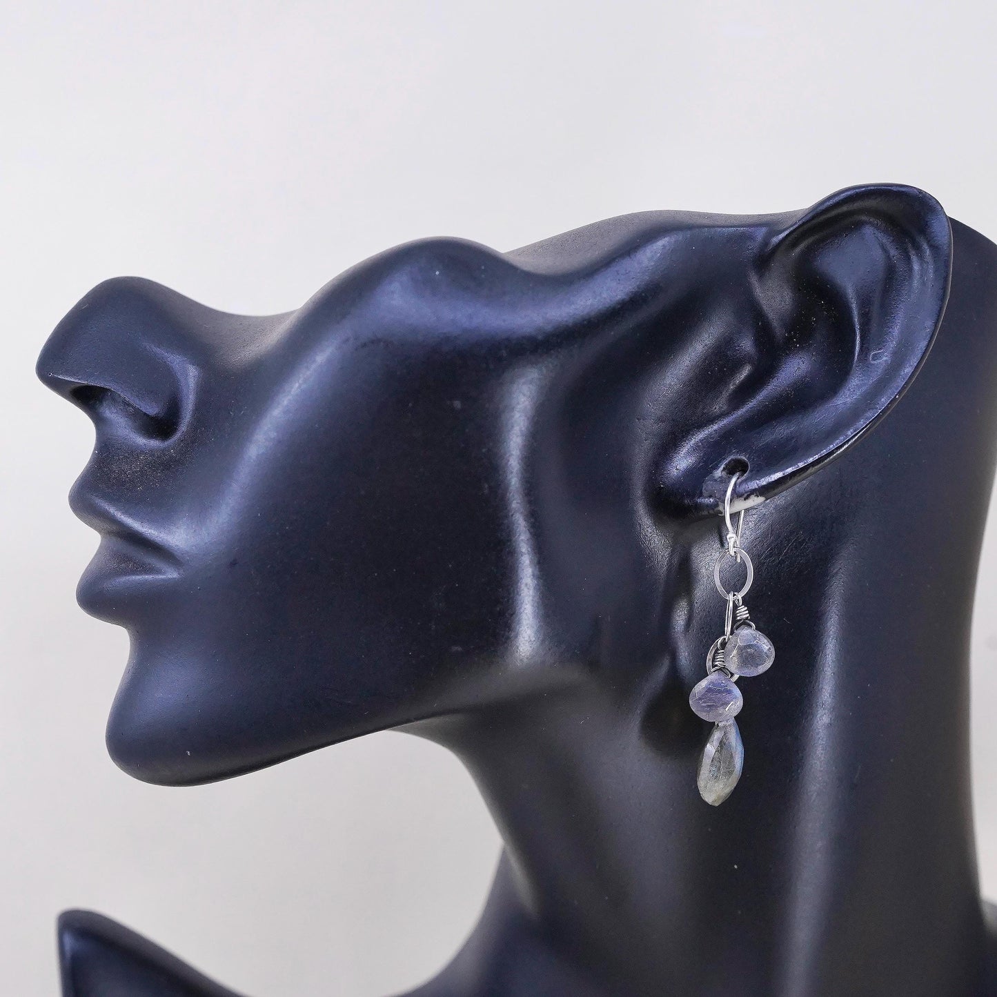 VTG Sterling 925 silver handmade filigree teardrop earrings labradorite drops