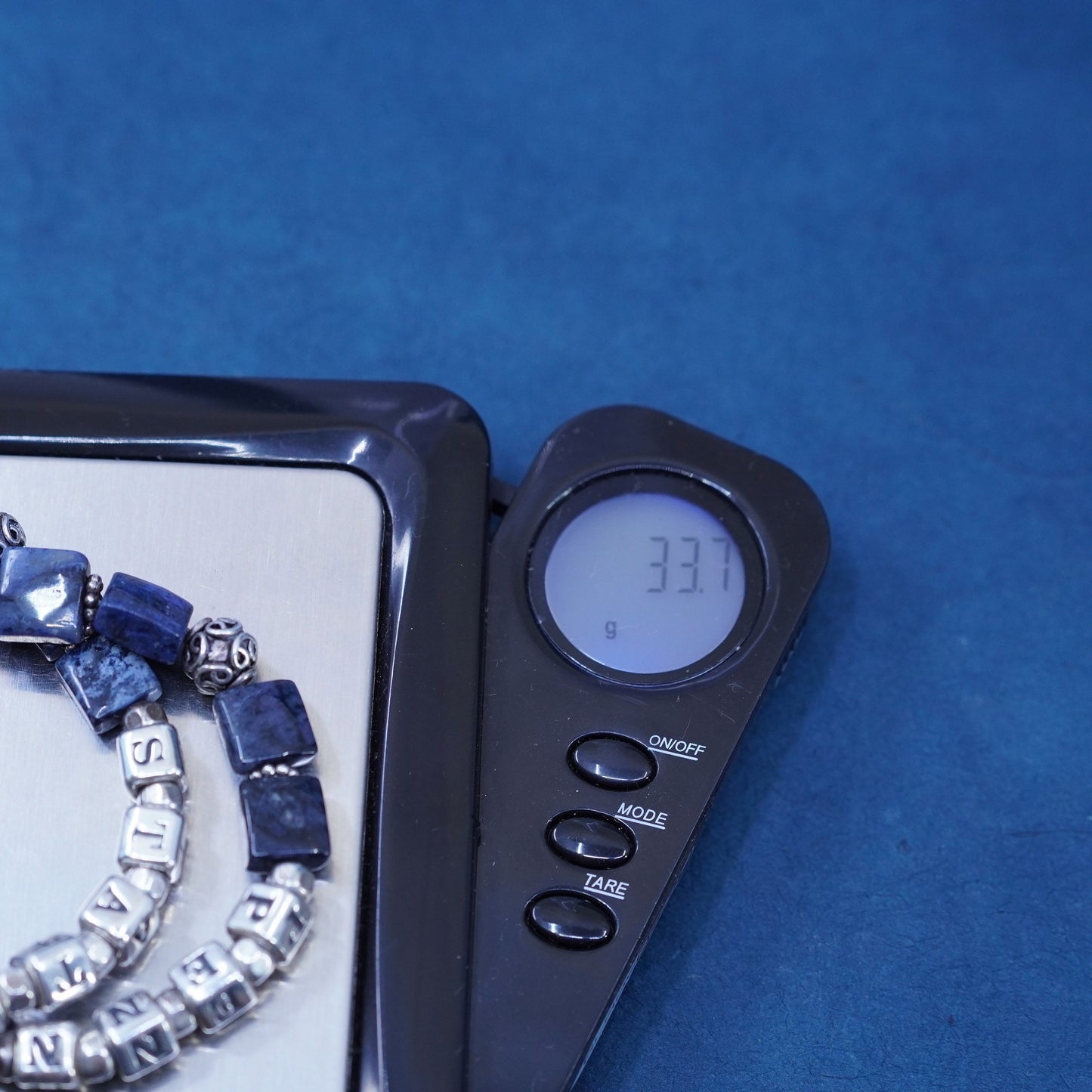 6.75”, Sterling silver handmade name “state penn” cube bracelet sodalite beads