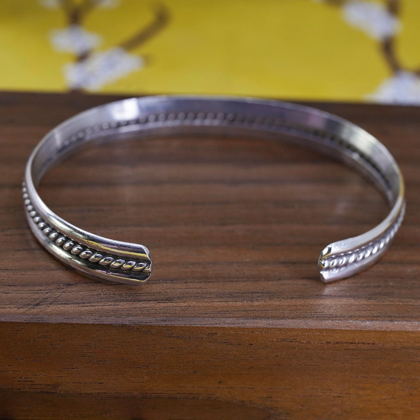 6.75”, Sterling silver handmade bracelet, southwestern 925 cuff with cable rope