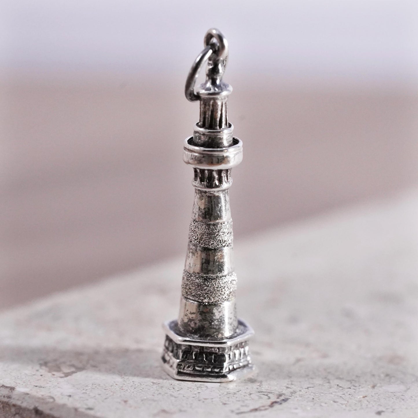 Vintage Sterling silver handmade pendant, 925 lighthouse charm