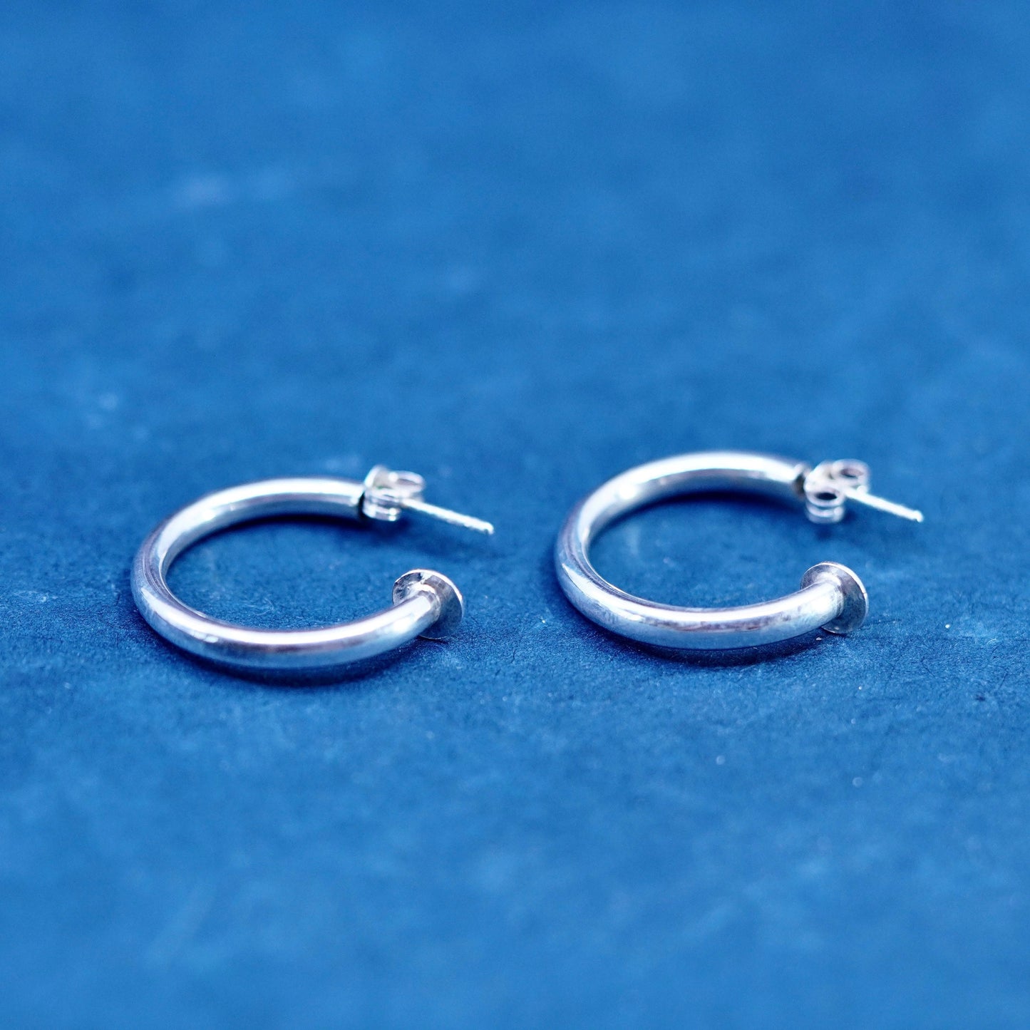 1”, vintage Sterling silver handmade earrings, textured 925 hoops, huggie