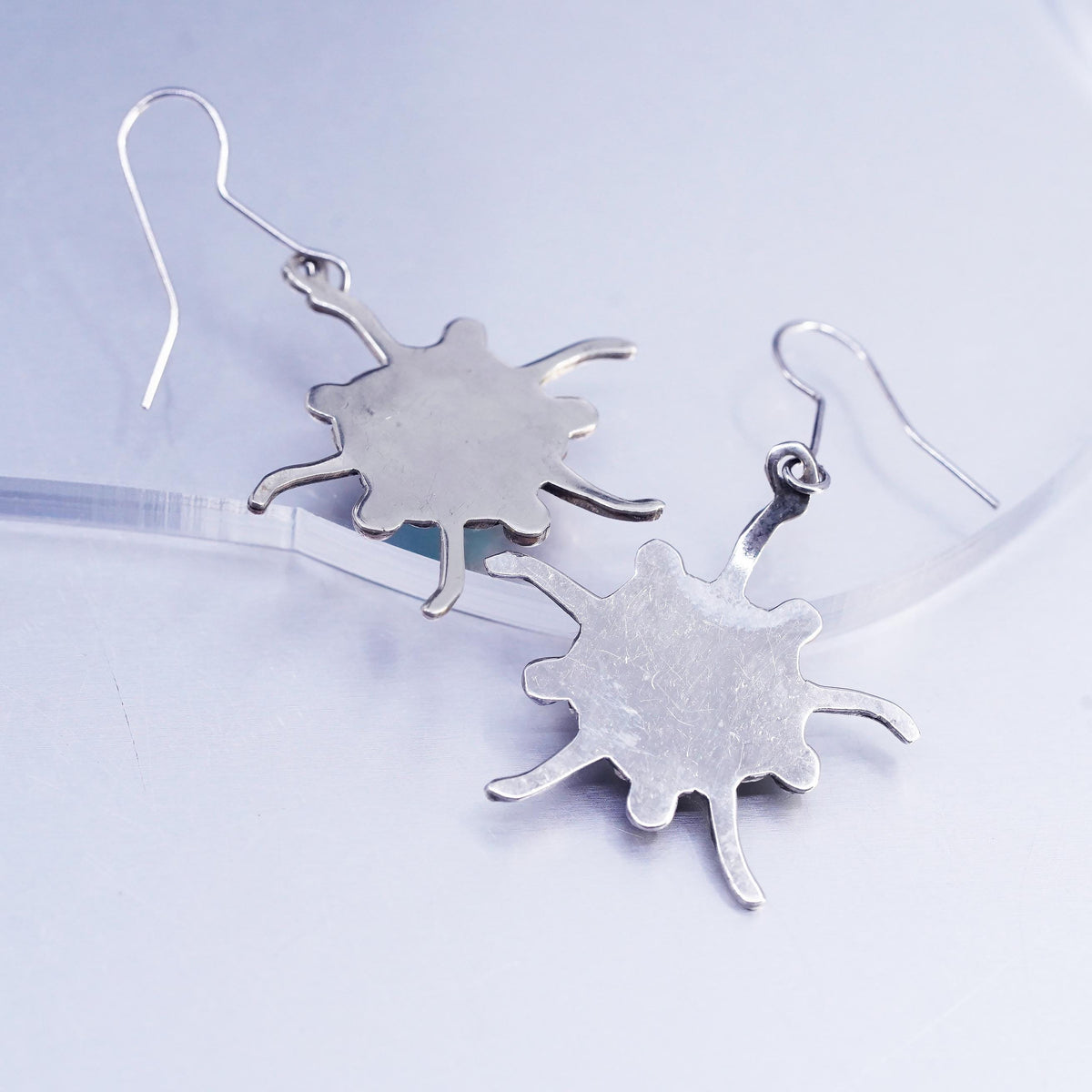 Vintage handmade Sterling 925 Silver earrings, Turquoise Sun dangles
