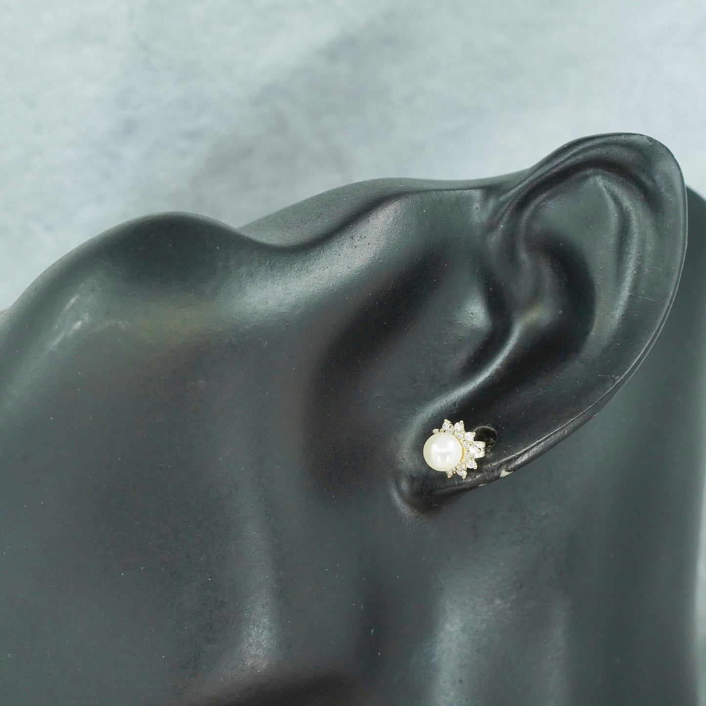 Vintage Sterling 925 silver handmade earrings, studs with pearl and cz