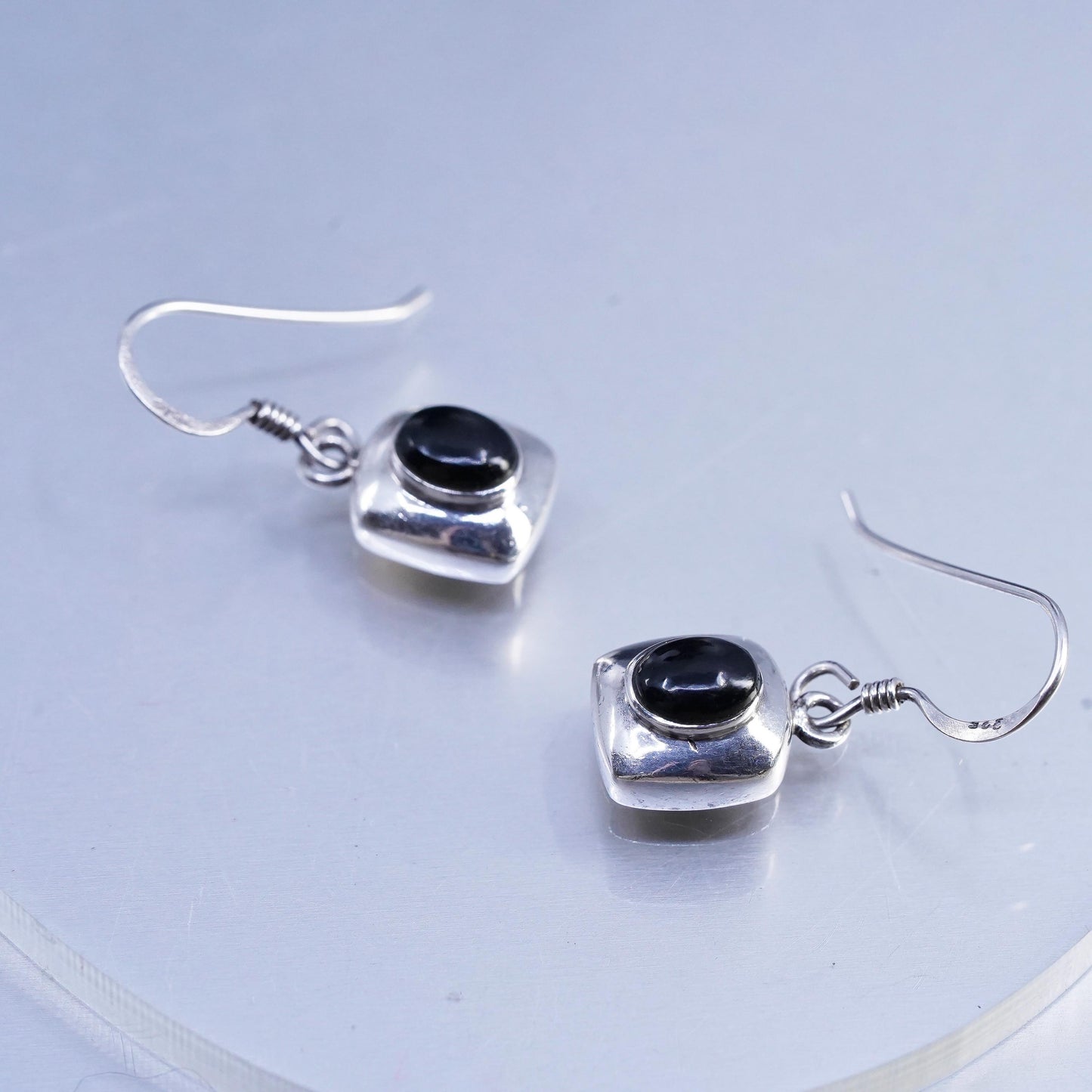 Vintage Sterling 925 silver handmade earrings with black onyx