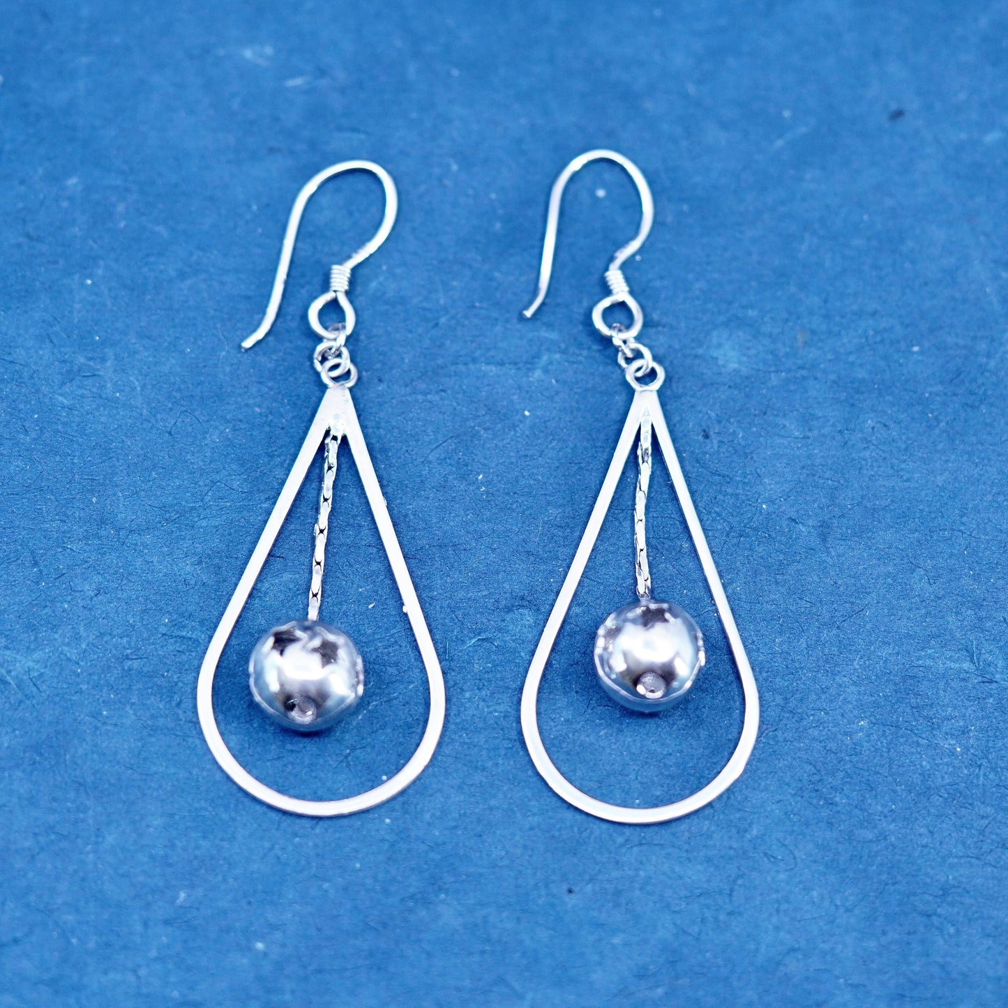 Vintage Sterling silver Handmade earrings, 925 teardrop dangled with star beads
