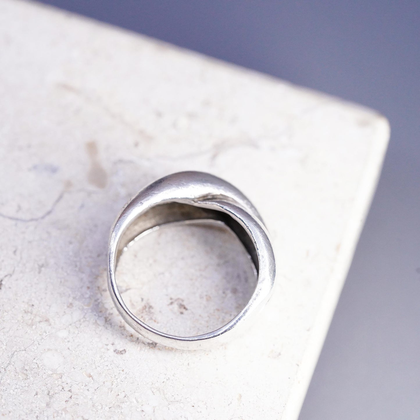 Size 7, vintage sterling silver handmade ring, statement ribbed ring