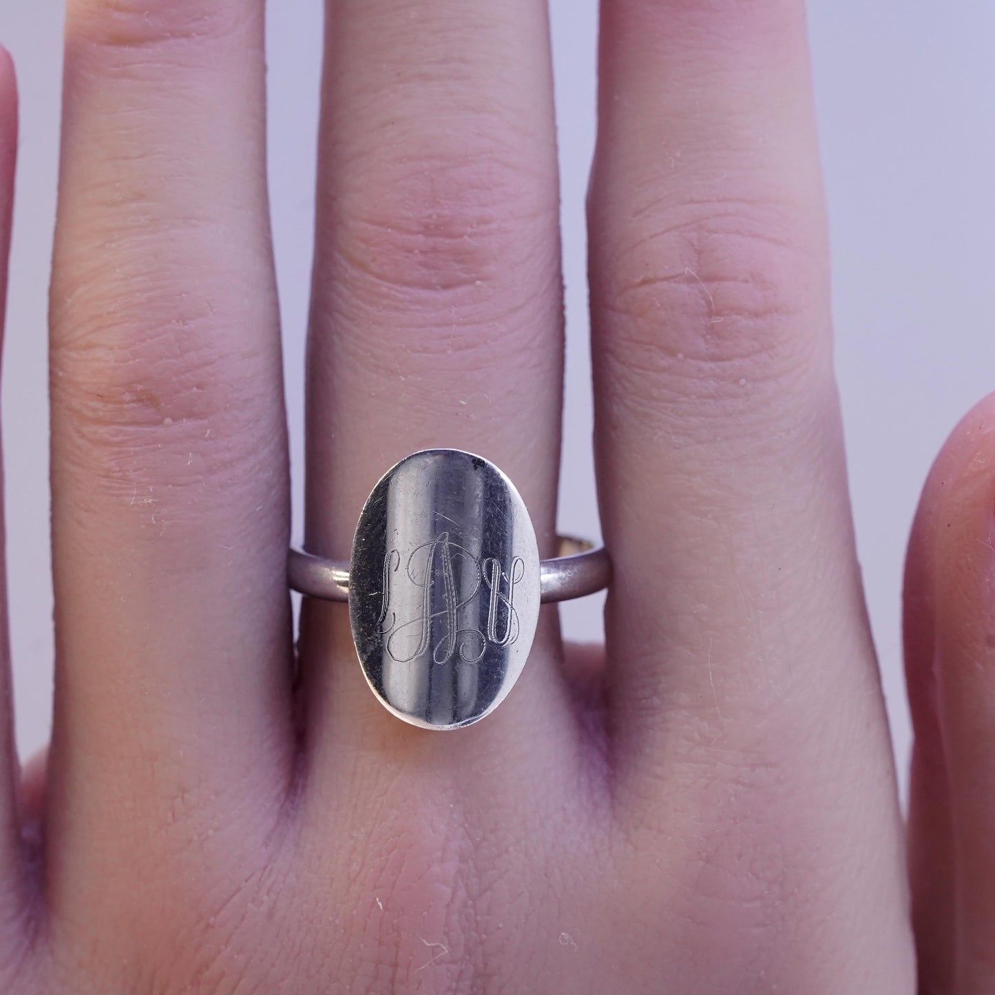 Size 10.5, vintage Sterling silver monogram ring, hopi 925 silver band with ARV