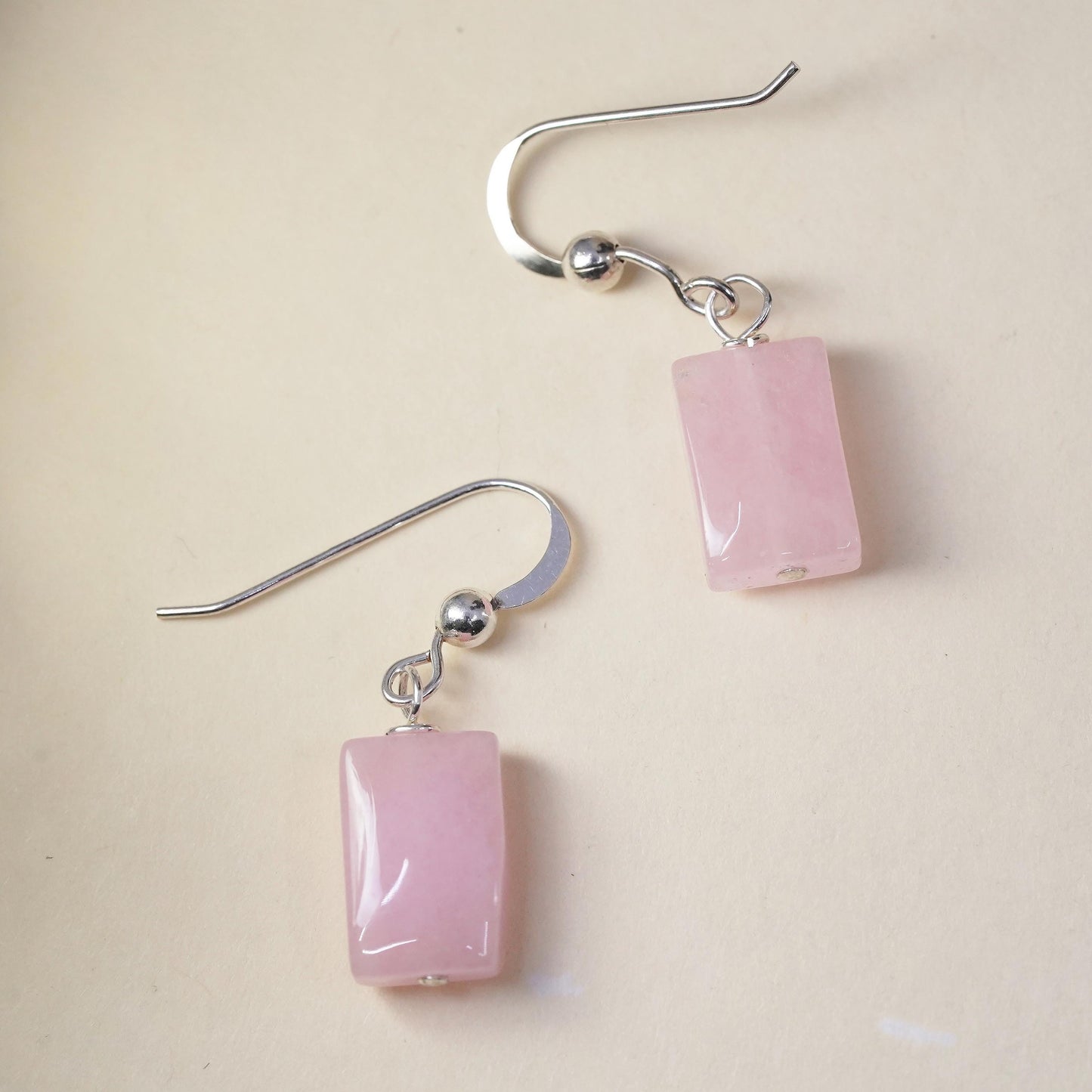Vintage Sterling 925 silver handmade earrings with pink quartz nugget