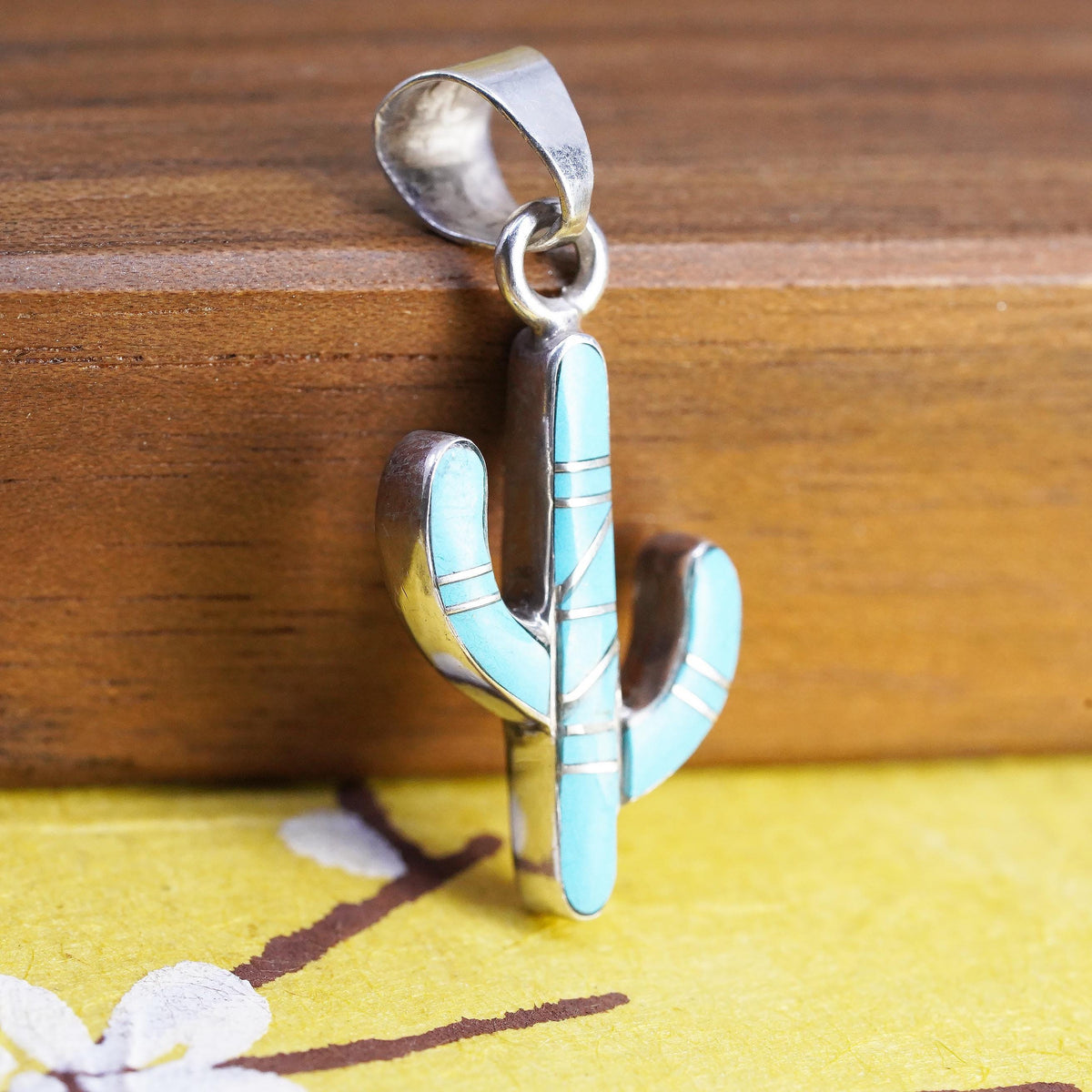 Native American Sterling 925 silver double sided Pendant, Navajo Saguaro Cactus