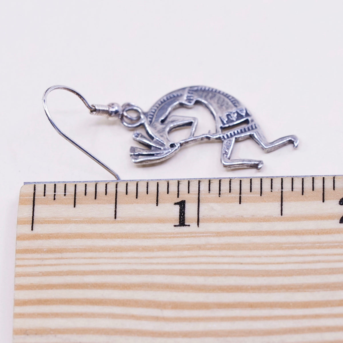 Vintage Sterling silver handmade earrings, fine 925 silver Kokopelli dangles