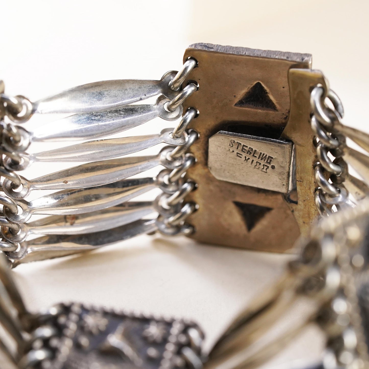 7”, Vintage Sterling 925 Silver Bracelet, Ornate Tribal, Multi Strand Cuff