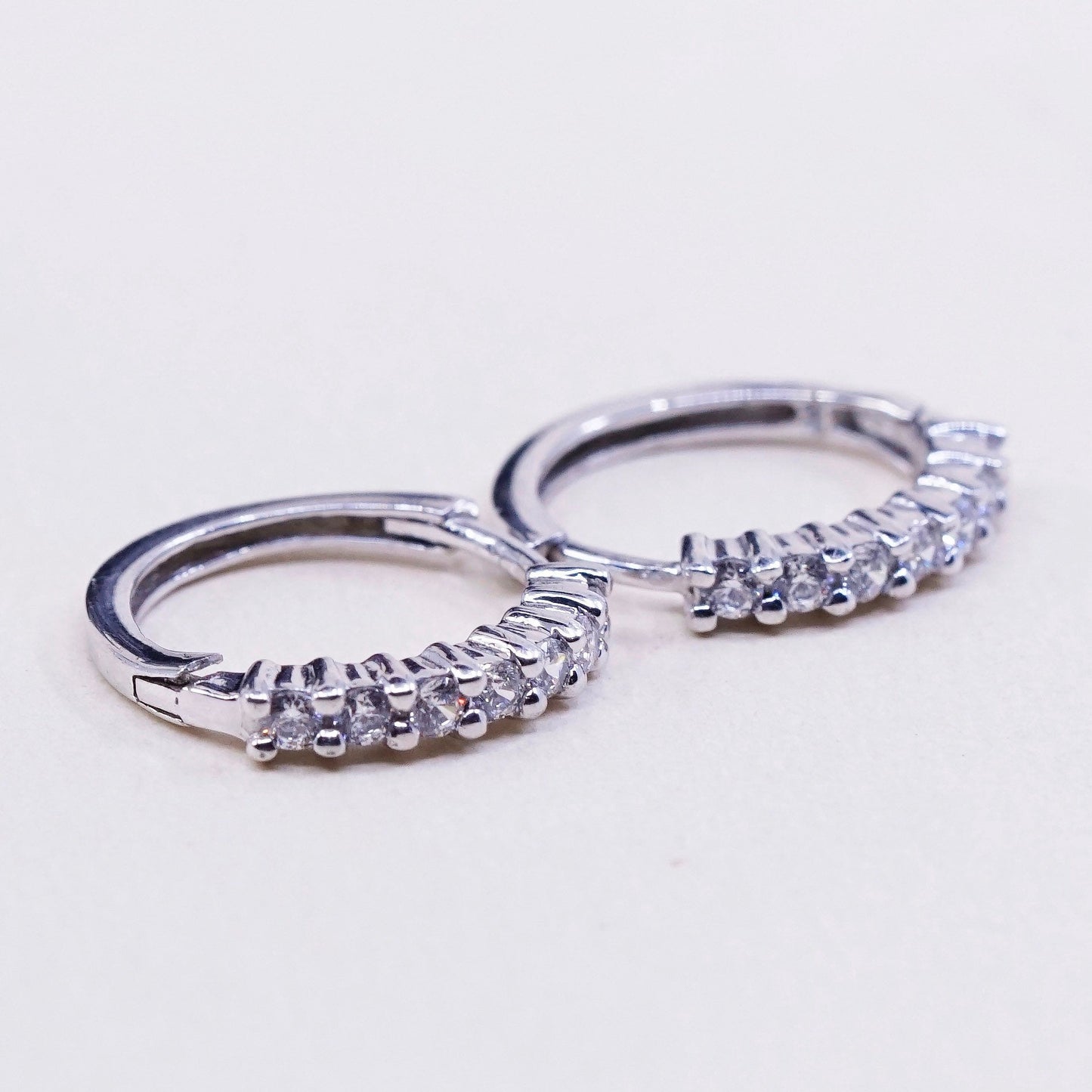 0.5”, fashion sterling silver earrings, 925 silver hoops, Huggie with clear Cz