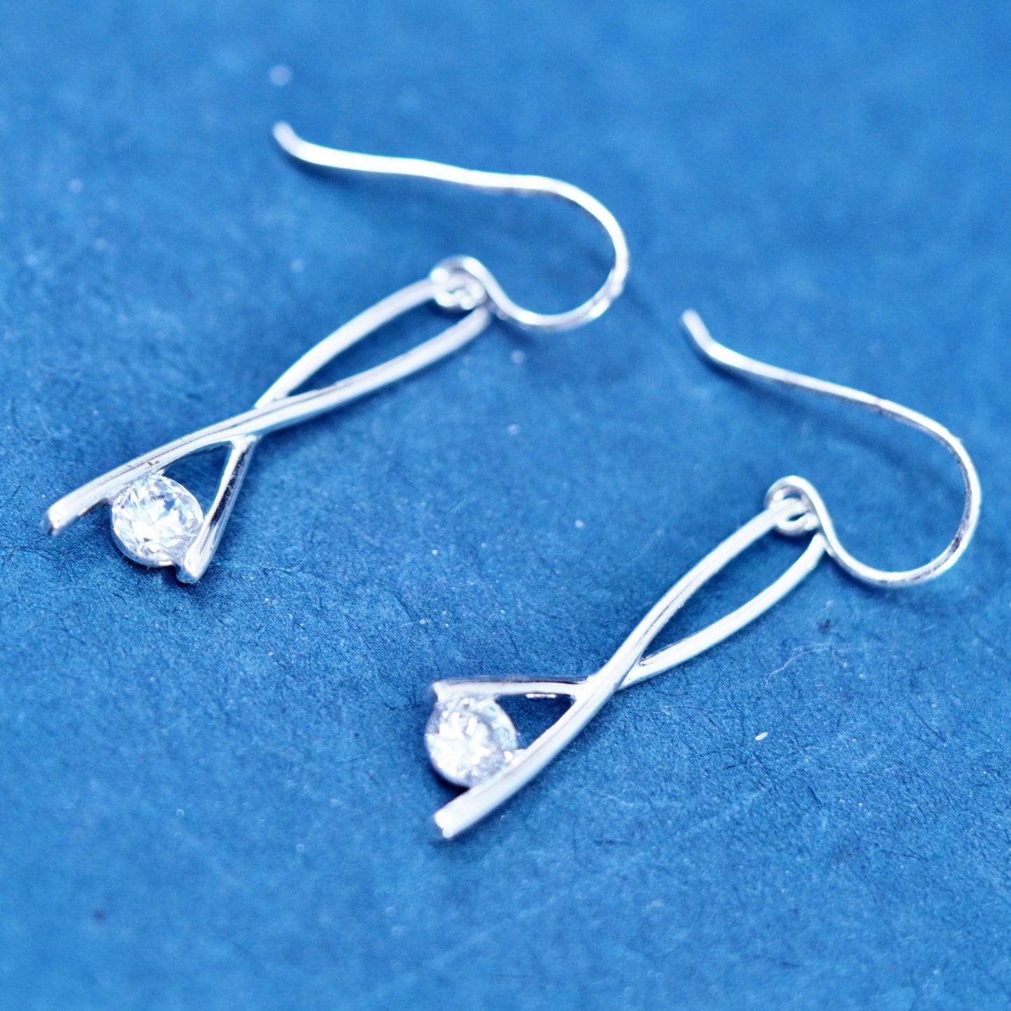 Vintage sterling silver 925 earrings with cz dangles