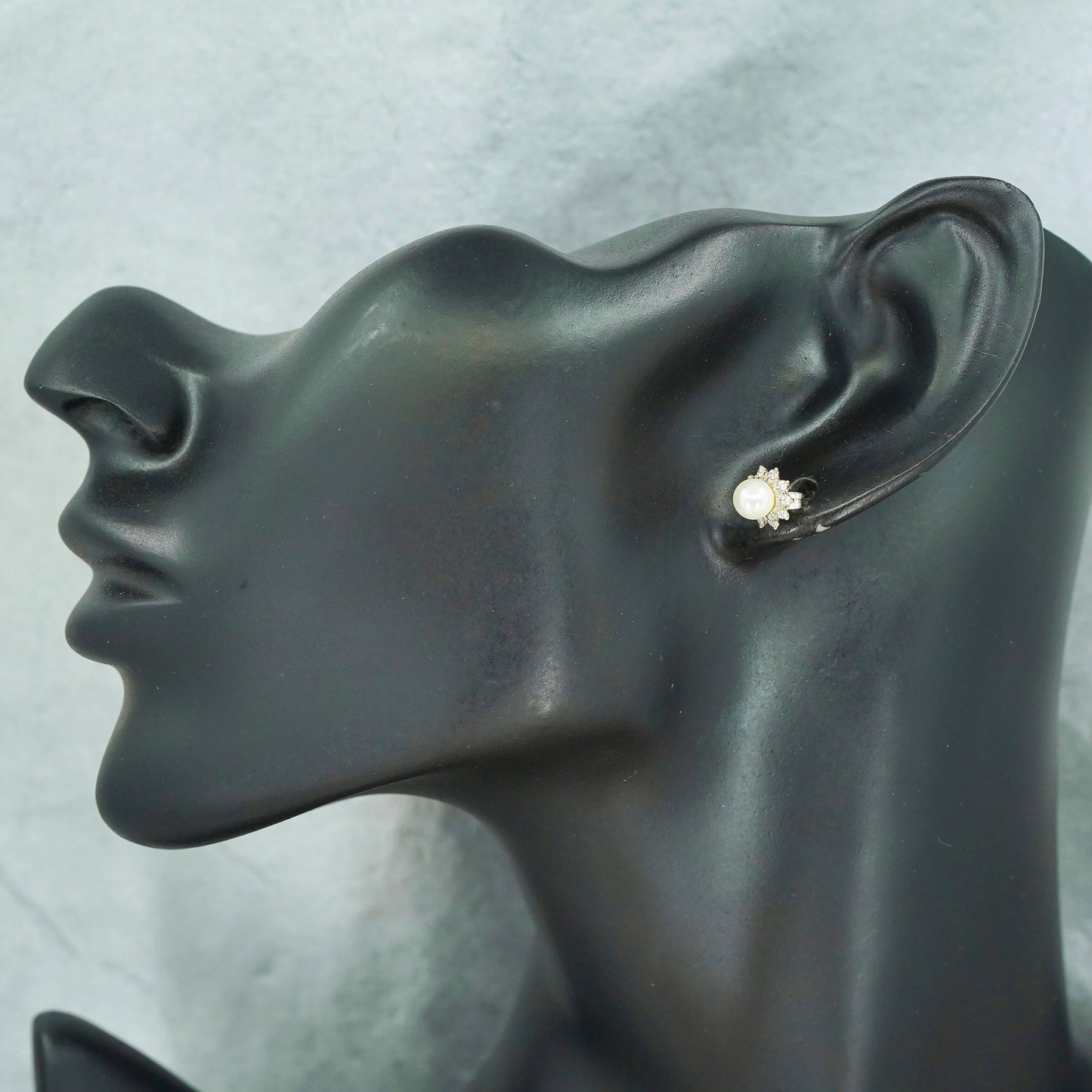 Vintage Sterling 925 silver handmade earrings, studs with pearl and cz