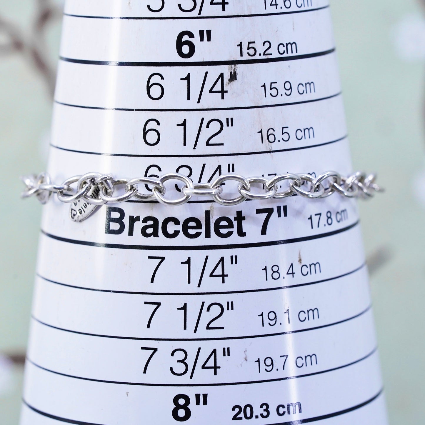6.75”, Vintage sterling silver circle chain, 925 bracelet square photo charms
