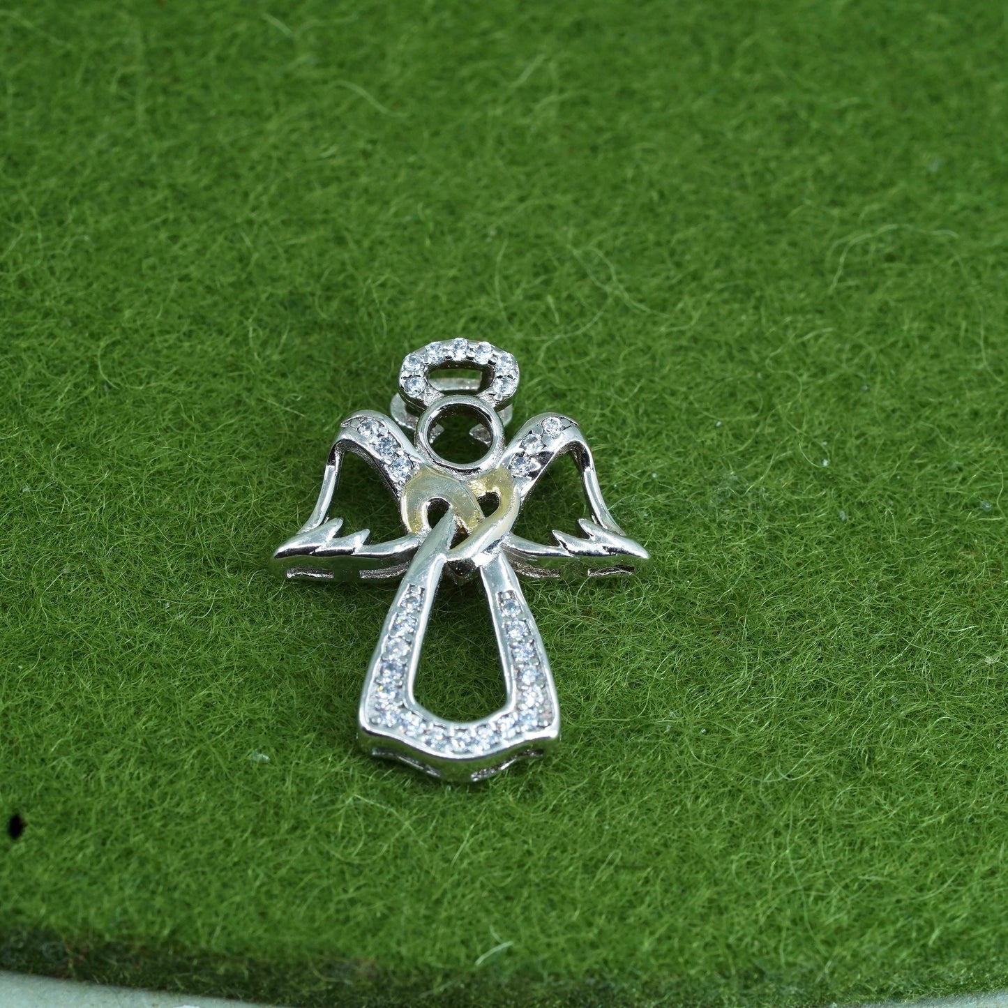 Vintage Sterling silver angel pendant, 925 charm with diamond detail