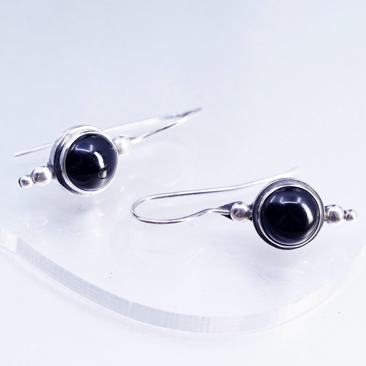 Vintage ID Sterling 925 silver handmade earrings with black onyx bead details