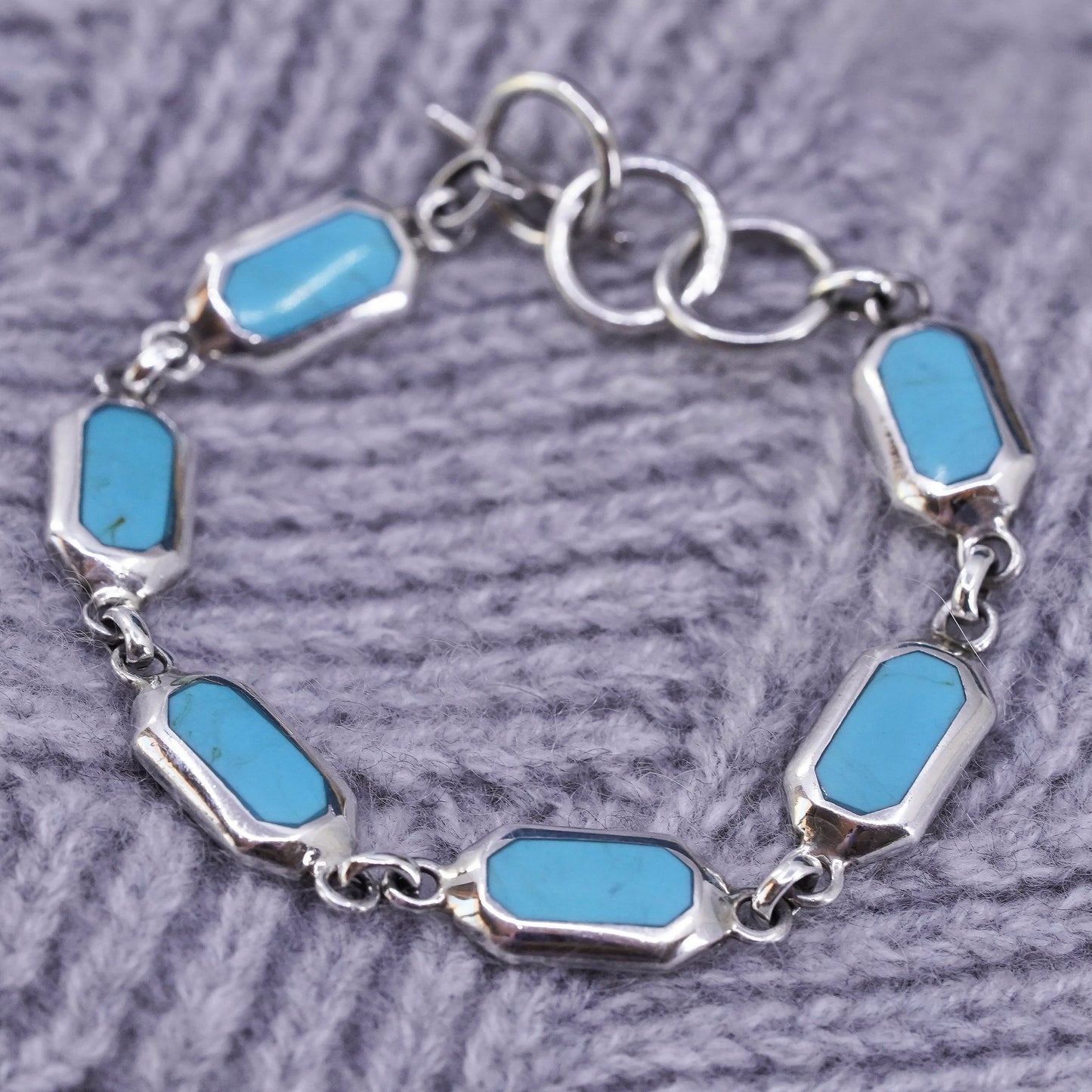 6.5”, vintage sterling 925 silver handmade bracelet w/ turquoise toggle closure