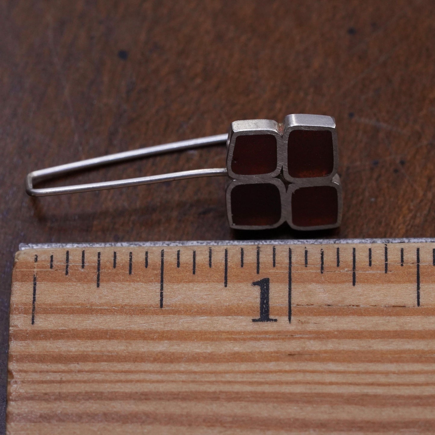 Minimalistic sterling silver single earring, 925 square dangle with resin inlay