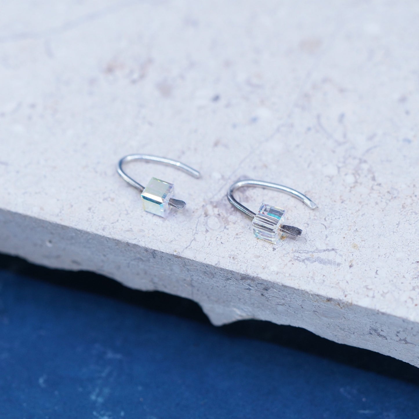 Vintage Sterling silver handmade earrings, 925 hooks with crystal drops