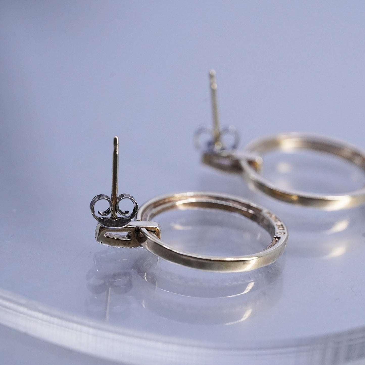 Vinatge vermeil gold over Sterling silver earrings, 925 hoops with diamond