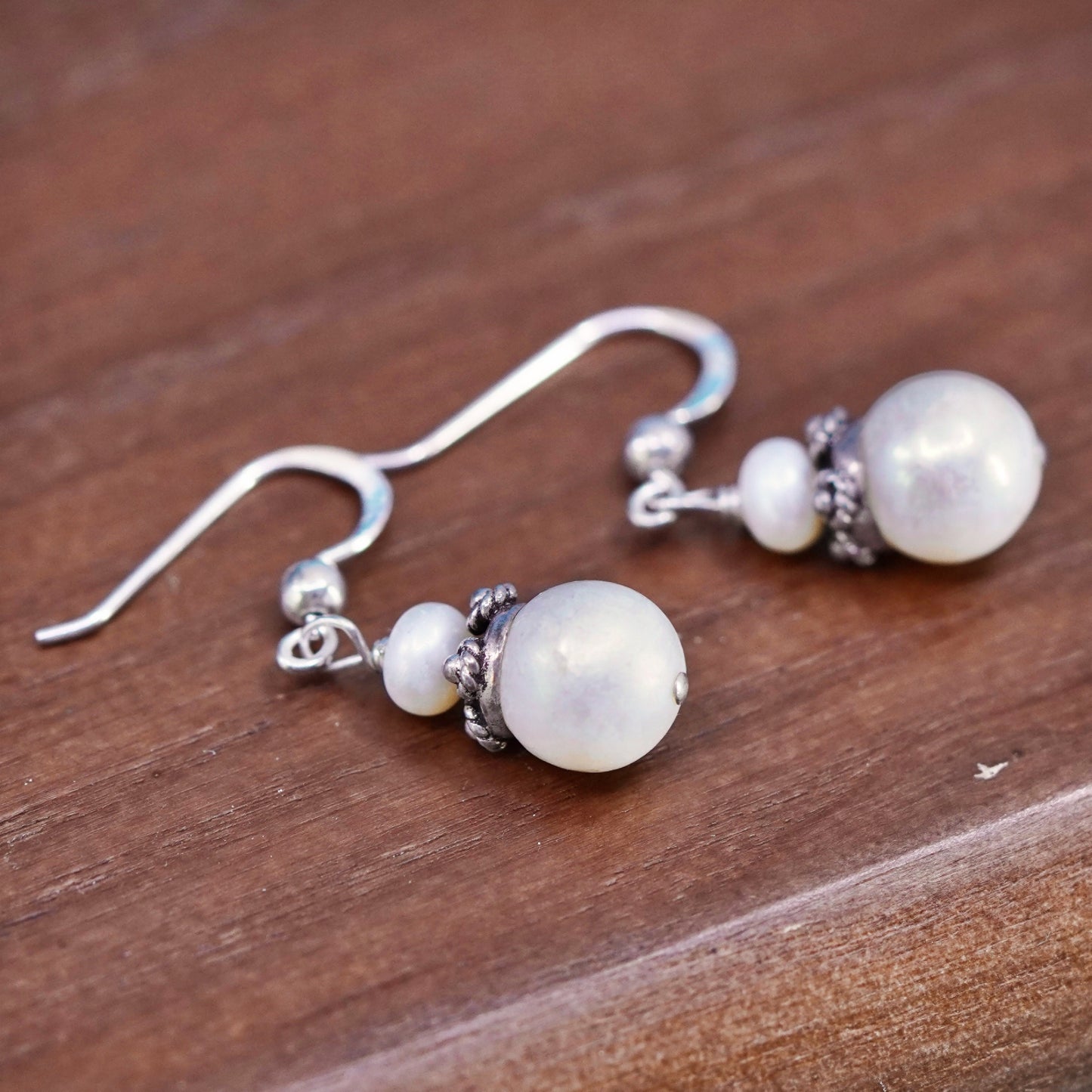Vintage Sterling silver handmade earrings, 925 hooks with pearl