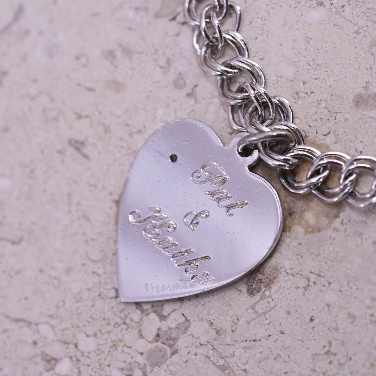 6.75”, vintage Sterling silver bracelet 925 double curb chain fish American map