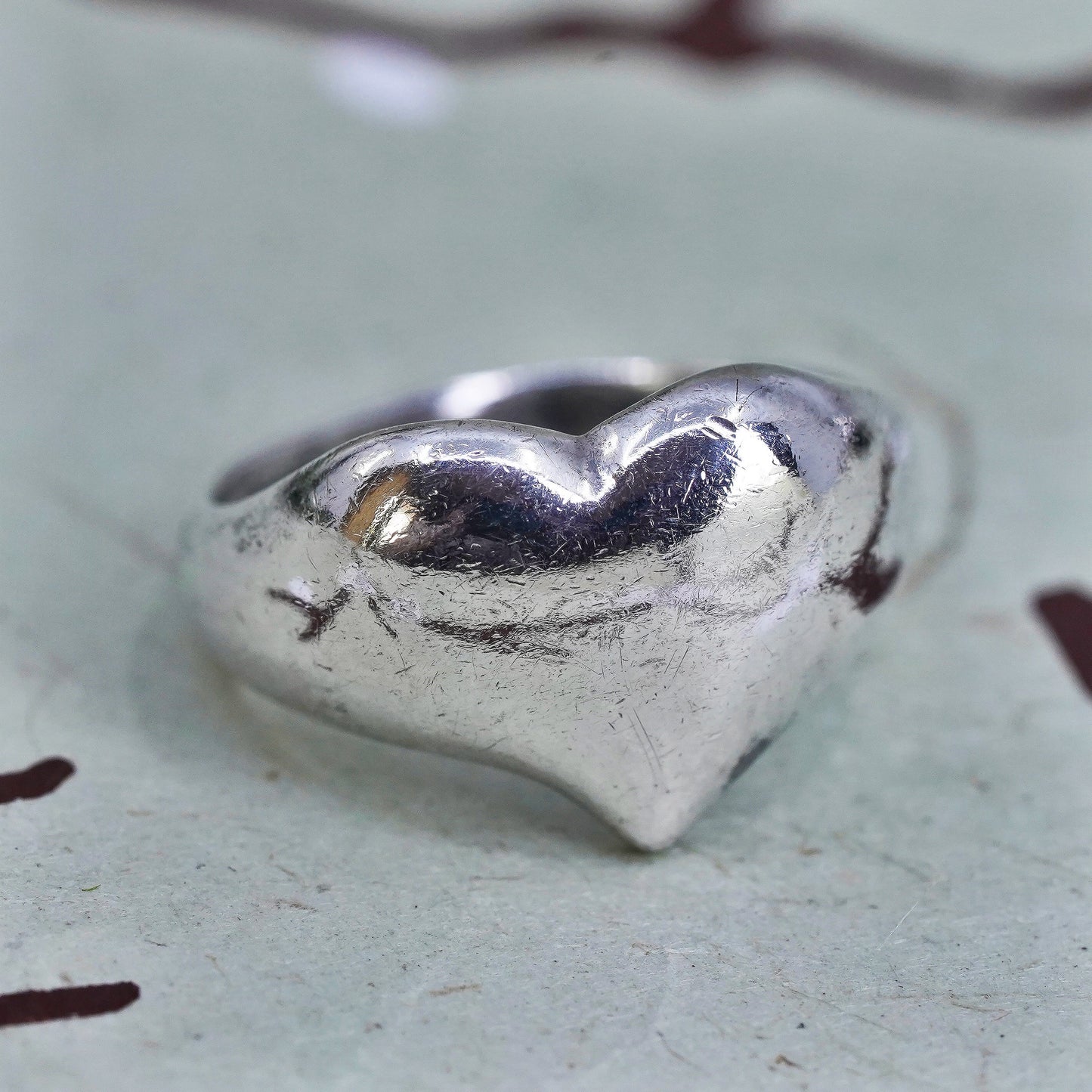 Size 7, Vintage sterling silver ring, Mexico 925 silver handmade heart band