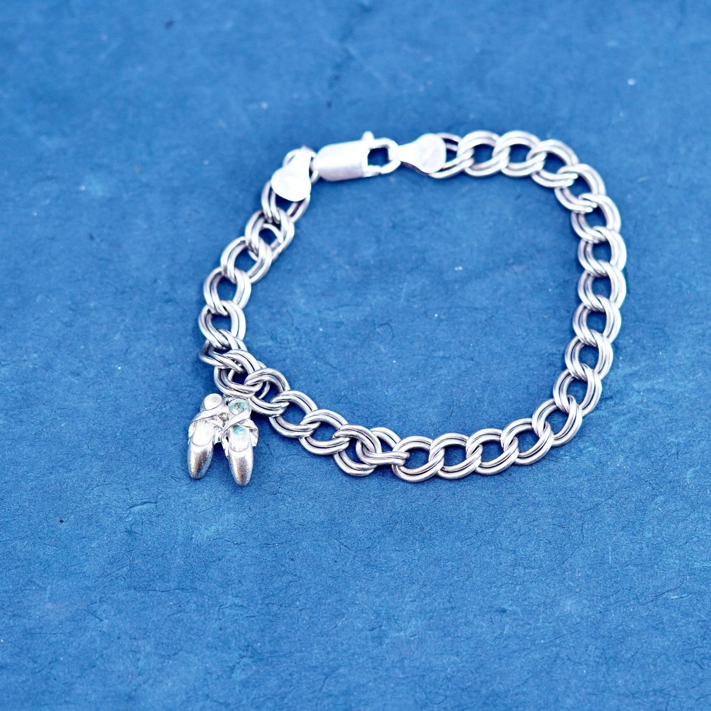 7”,, Italy Sterling silver bracelet 925 curb chain ballerina dancer shoes charm