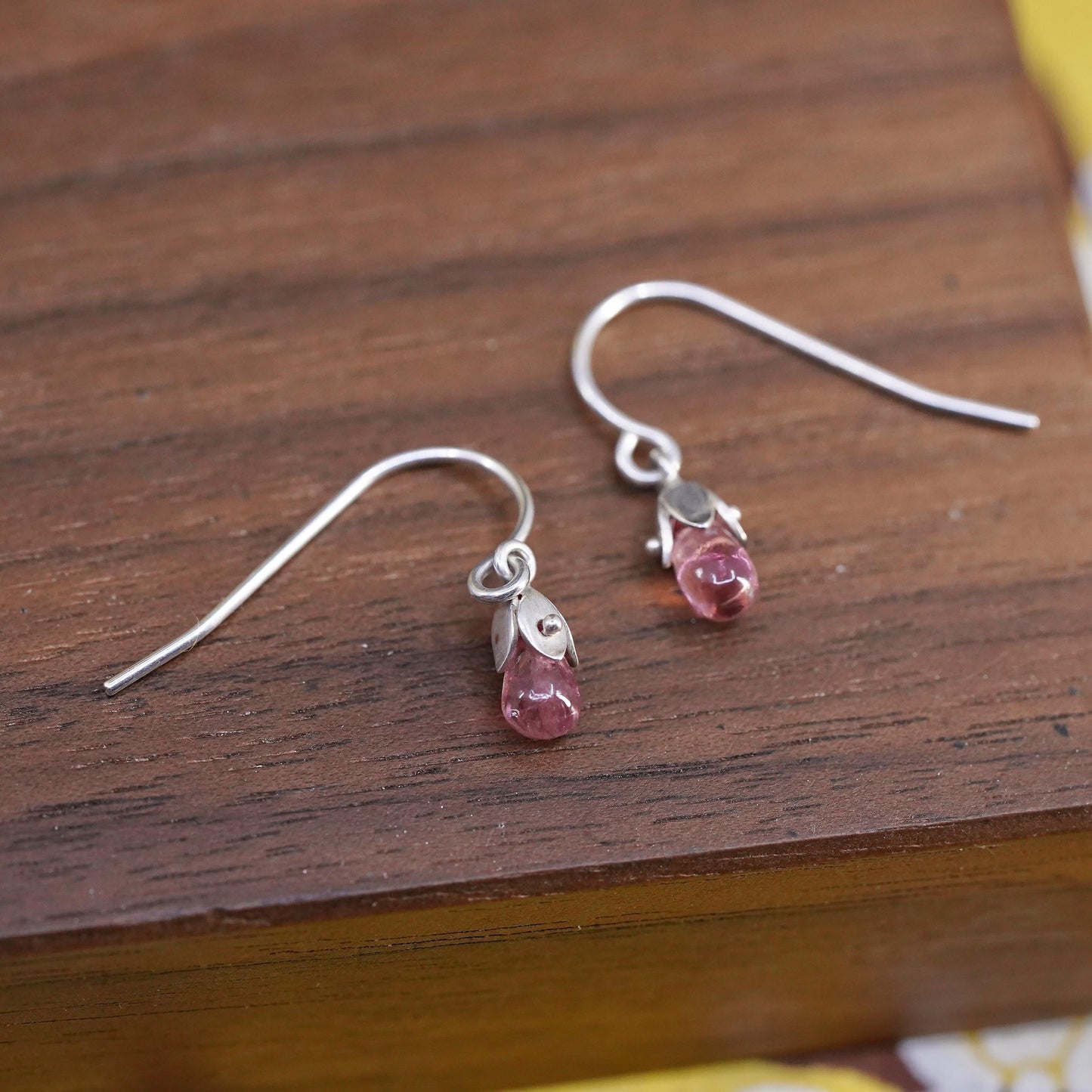 Vintage Sterling silver 925 handmade earrings with pink crystal