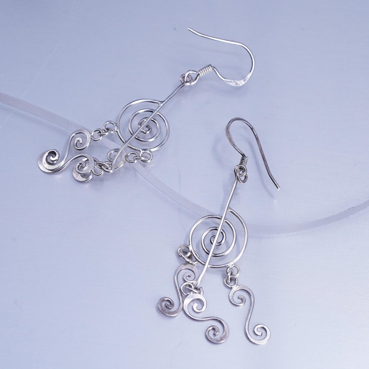 Vintage Sterling 925 silver handmade swirly earrings