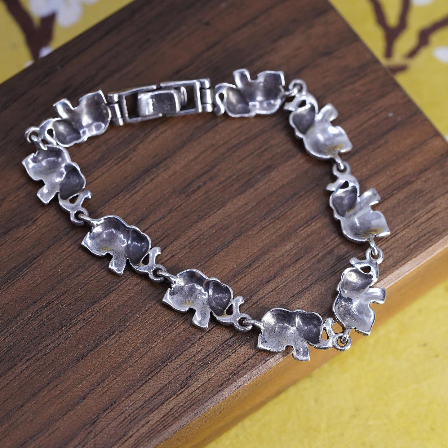 6.5", VTG Sterling silver tennis bracelet, 925 elephant chain cluster marcasite