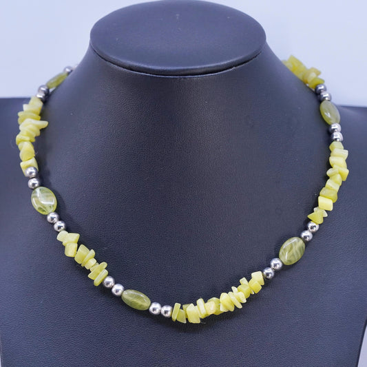 16", VTG Sterling 925 silver Handmade necklace, jade beads chain toggle closure