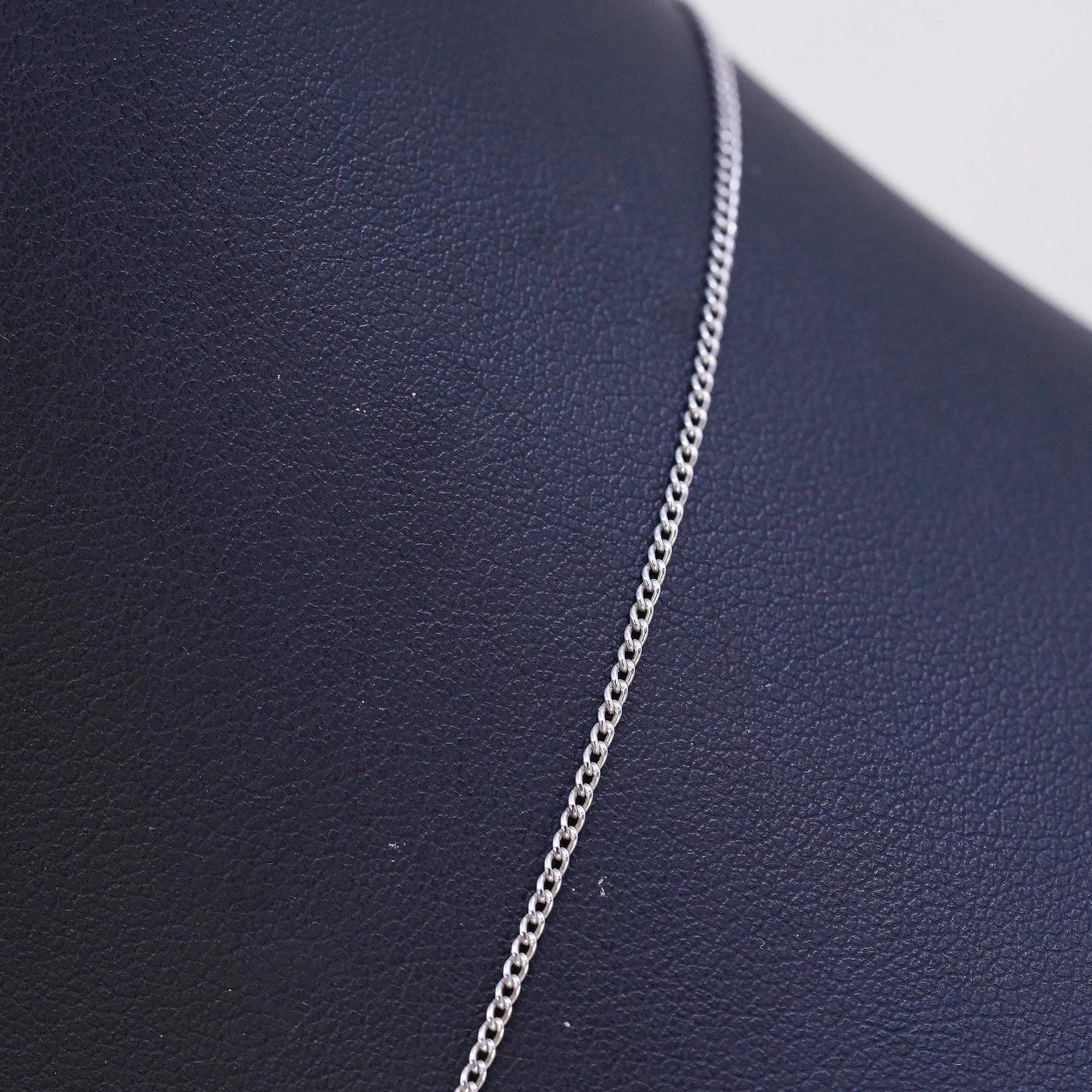 16" 1mm, vintage DQ sterling silver necklace, 925 curb chain