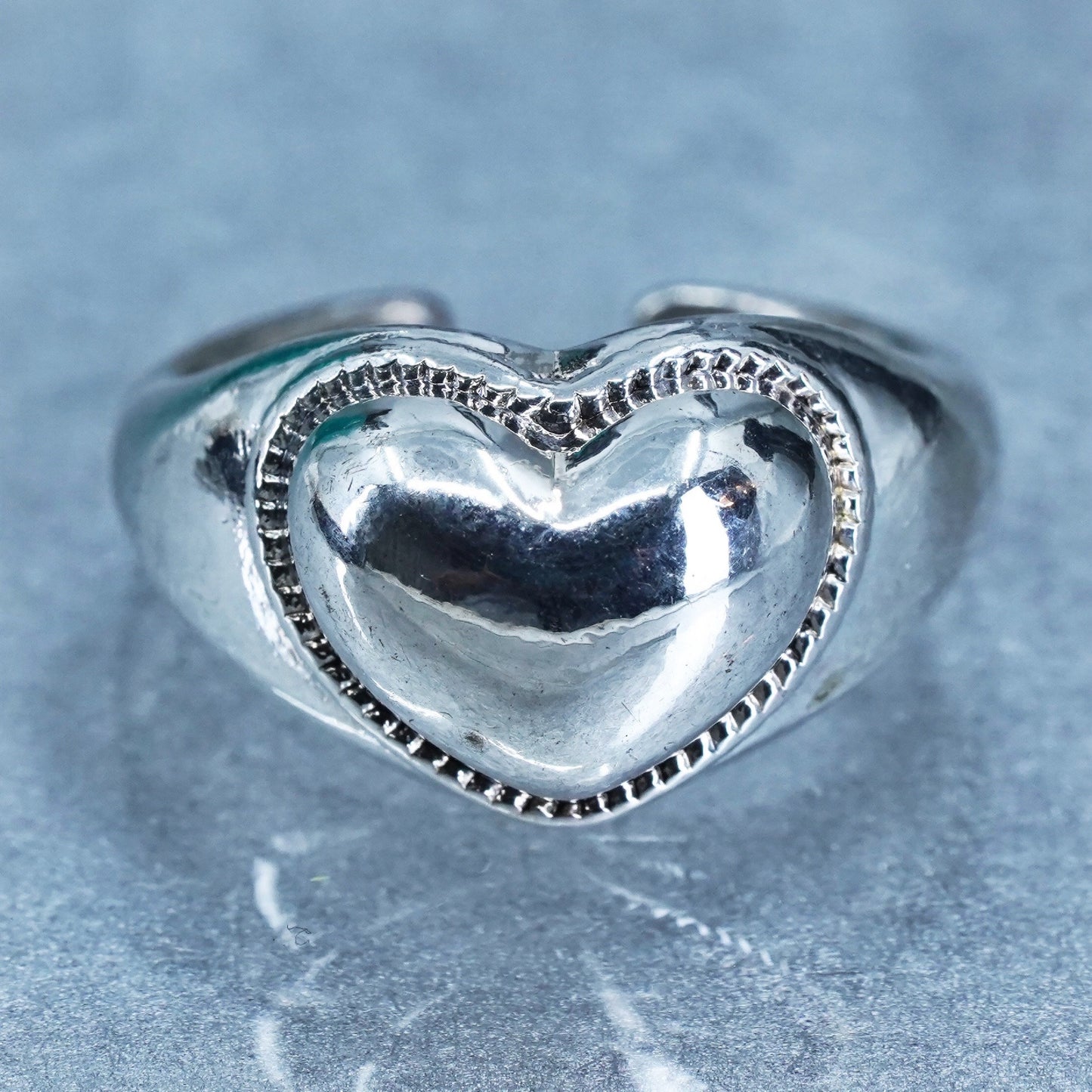 Size adjustable southwestern Sterling 925 silver handmade heart ring, band