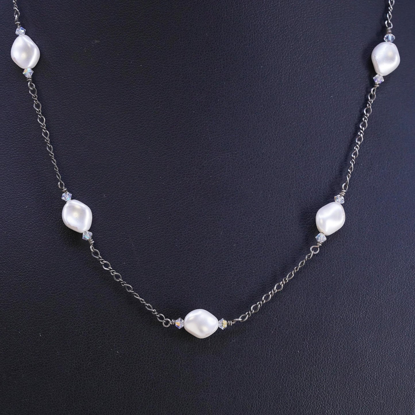 16+2", sterling 925 silver necklace, 925 chain with freshwater baroque pearl