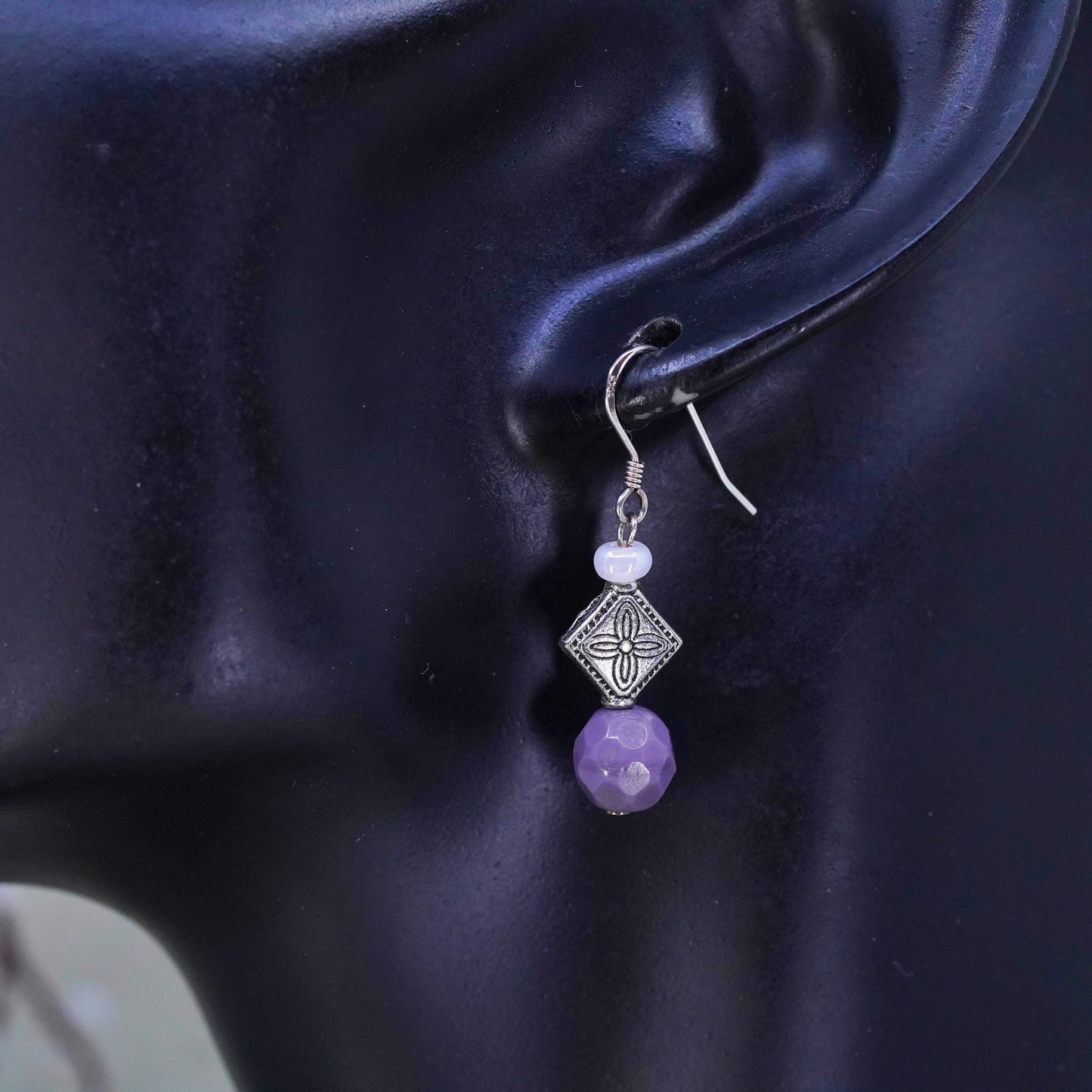 Vintage Sterling silver handmade earrings with crystal dangles