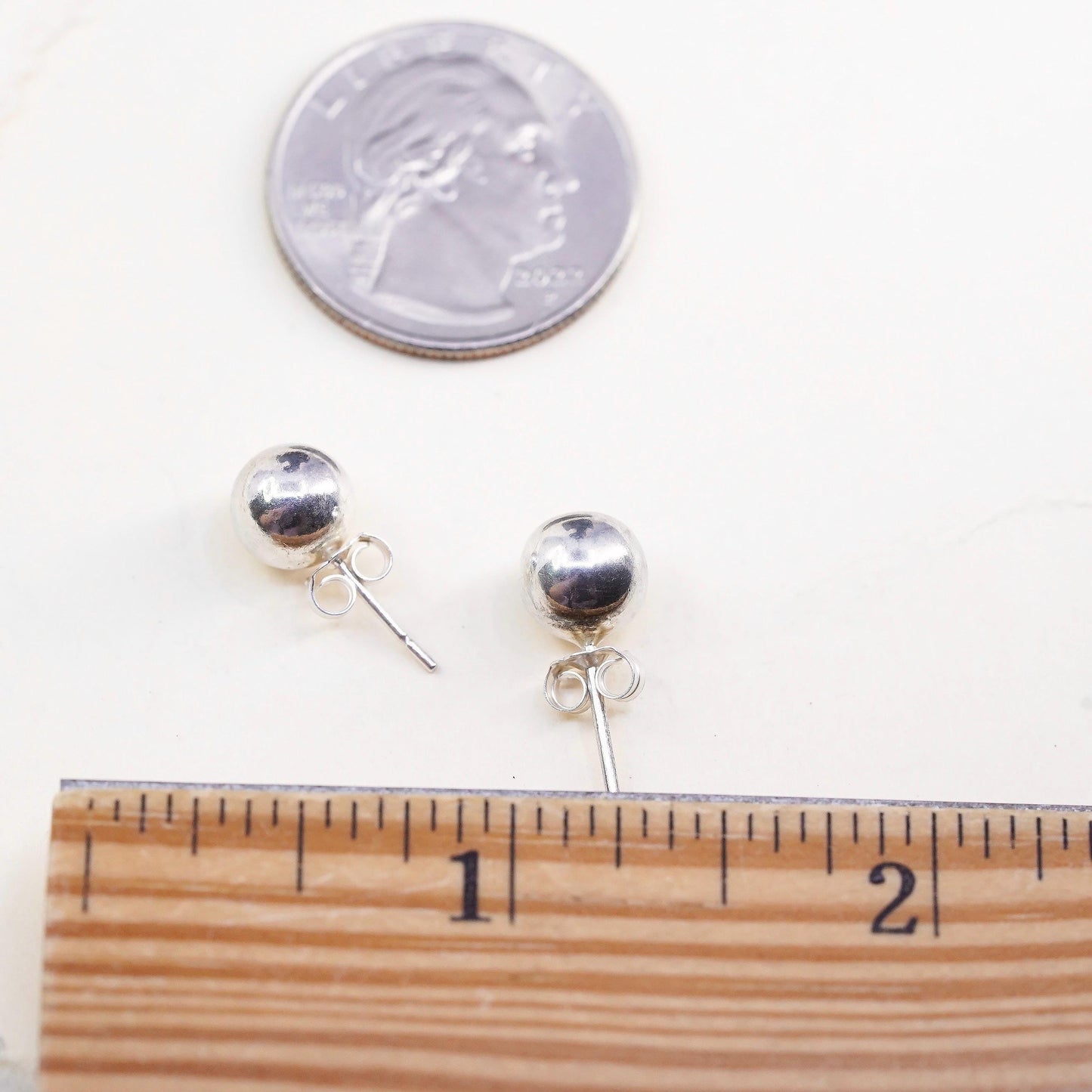 8mm, Vintage sterling silver sphere studs, handmade 925 earrings
