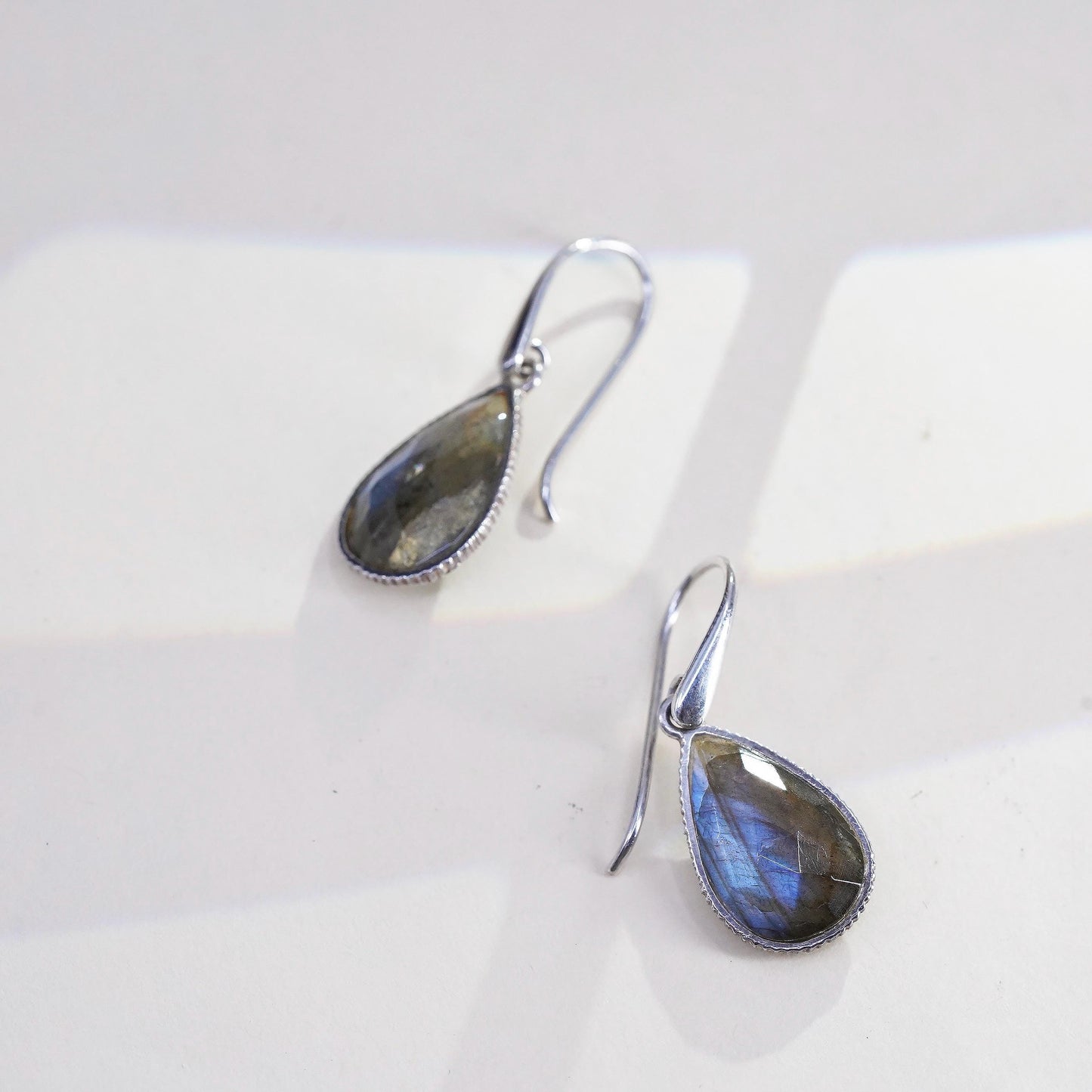 Vintage Sterling 925 silver handmade teardrop earrings with labradorite drops