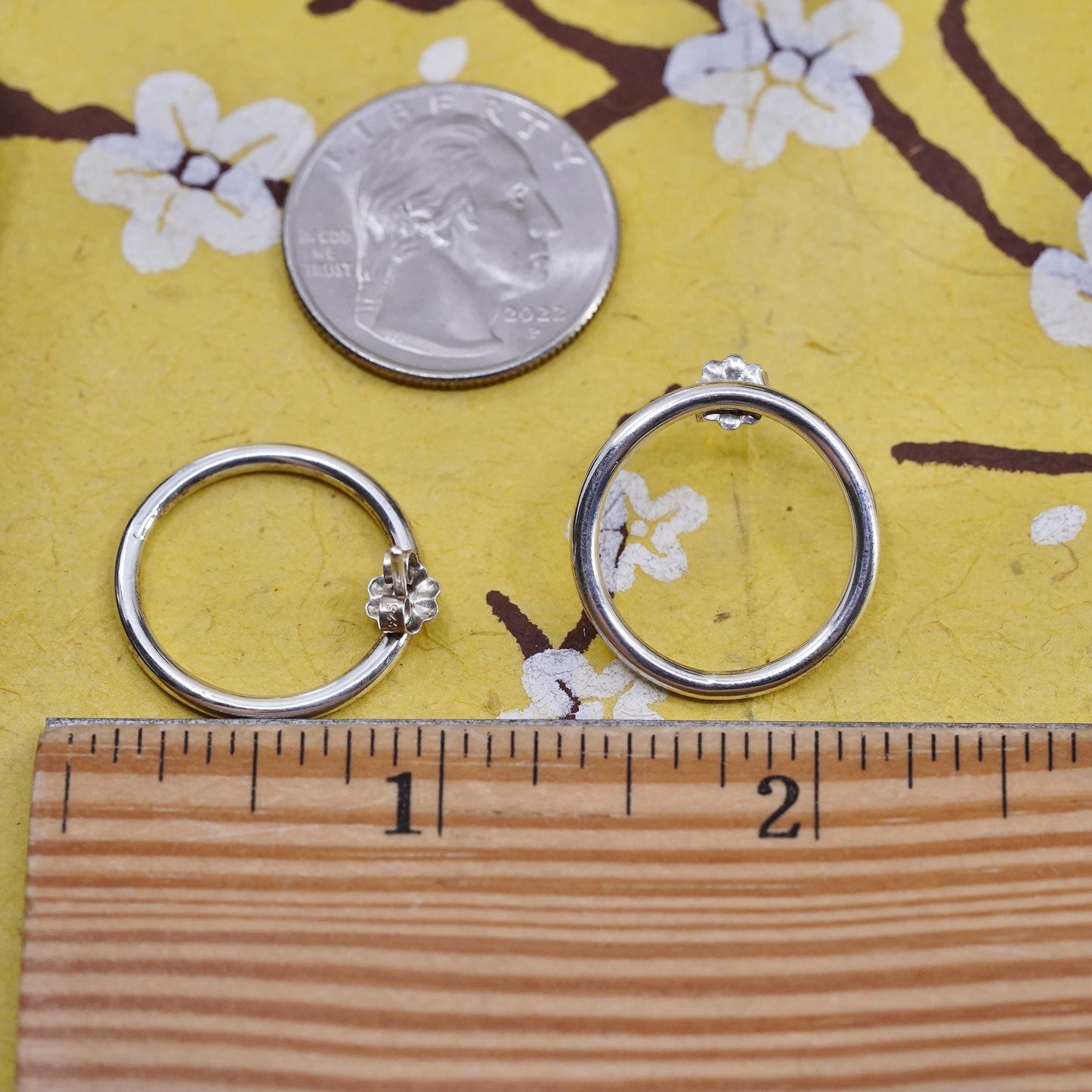 vintage Sterling silver handmade studs, circle earrings