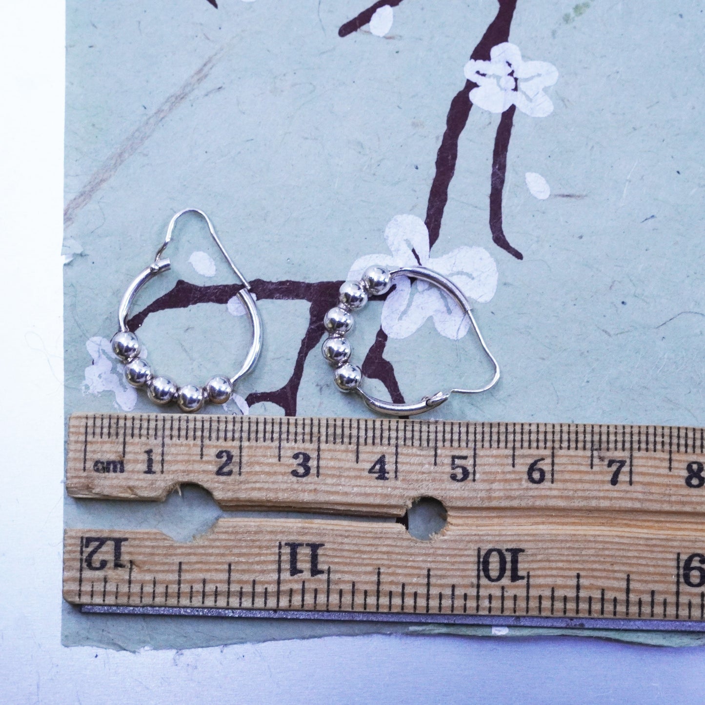 0.5”, Vintage sterling 925 silver loop handmade earrings, bead hoops