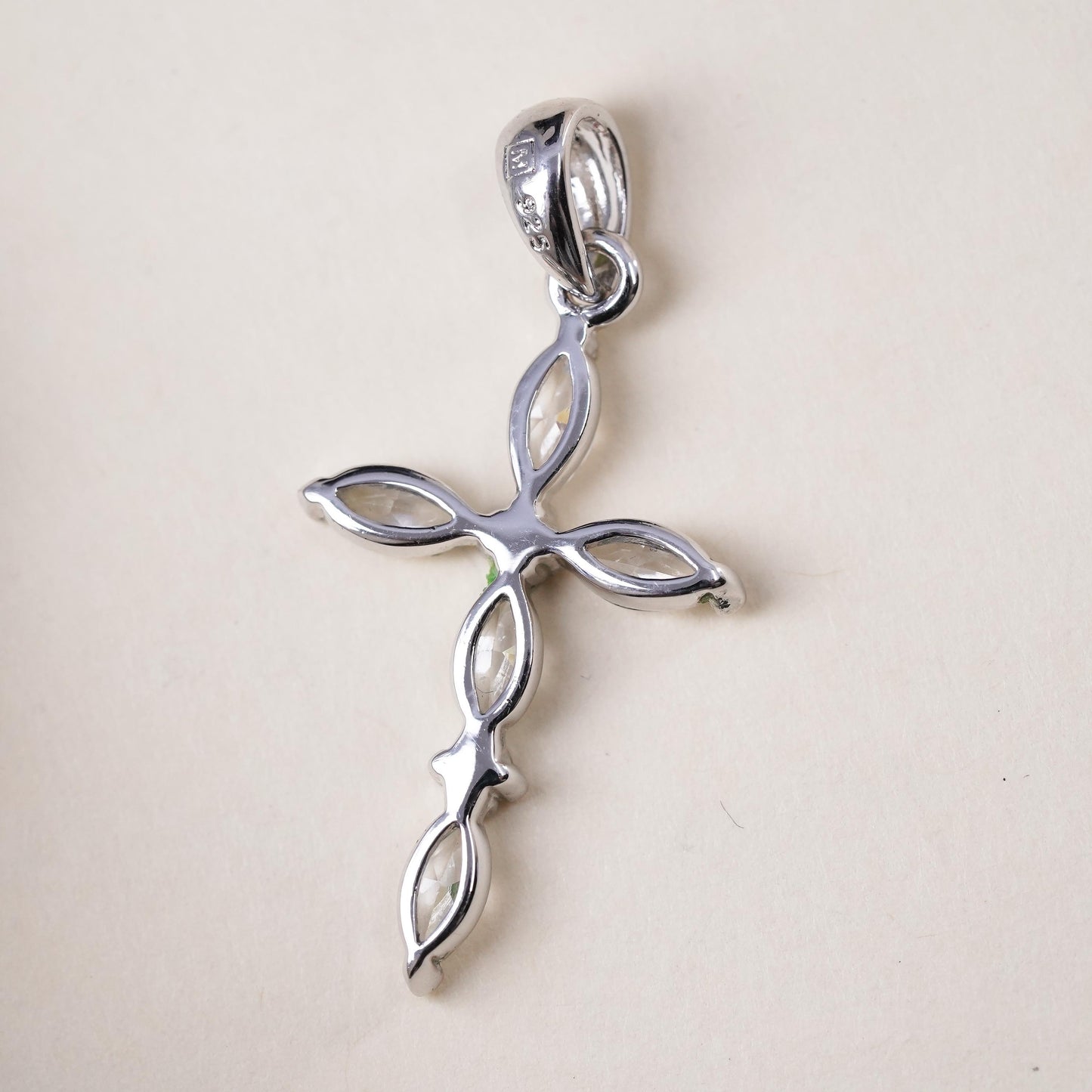 Vintage handmade Sterling silver pendant, 925 cross with cz