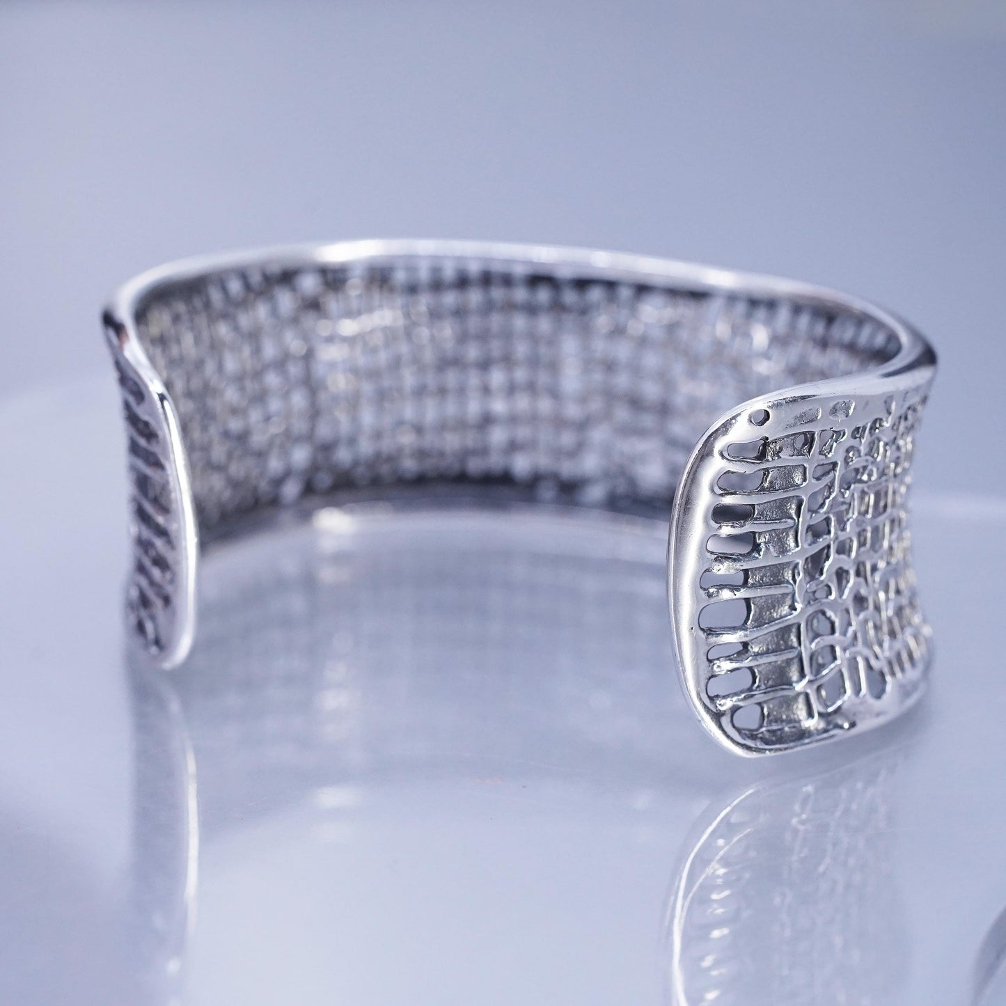 6.5”, Silpada 925 Sterling Silver Woven Mesh Open Cuff Bracelet Vintage