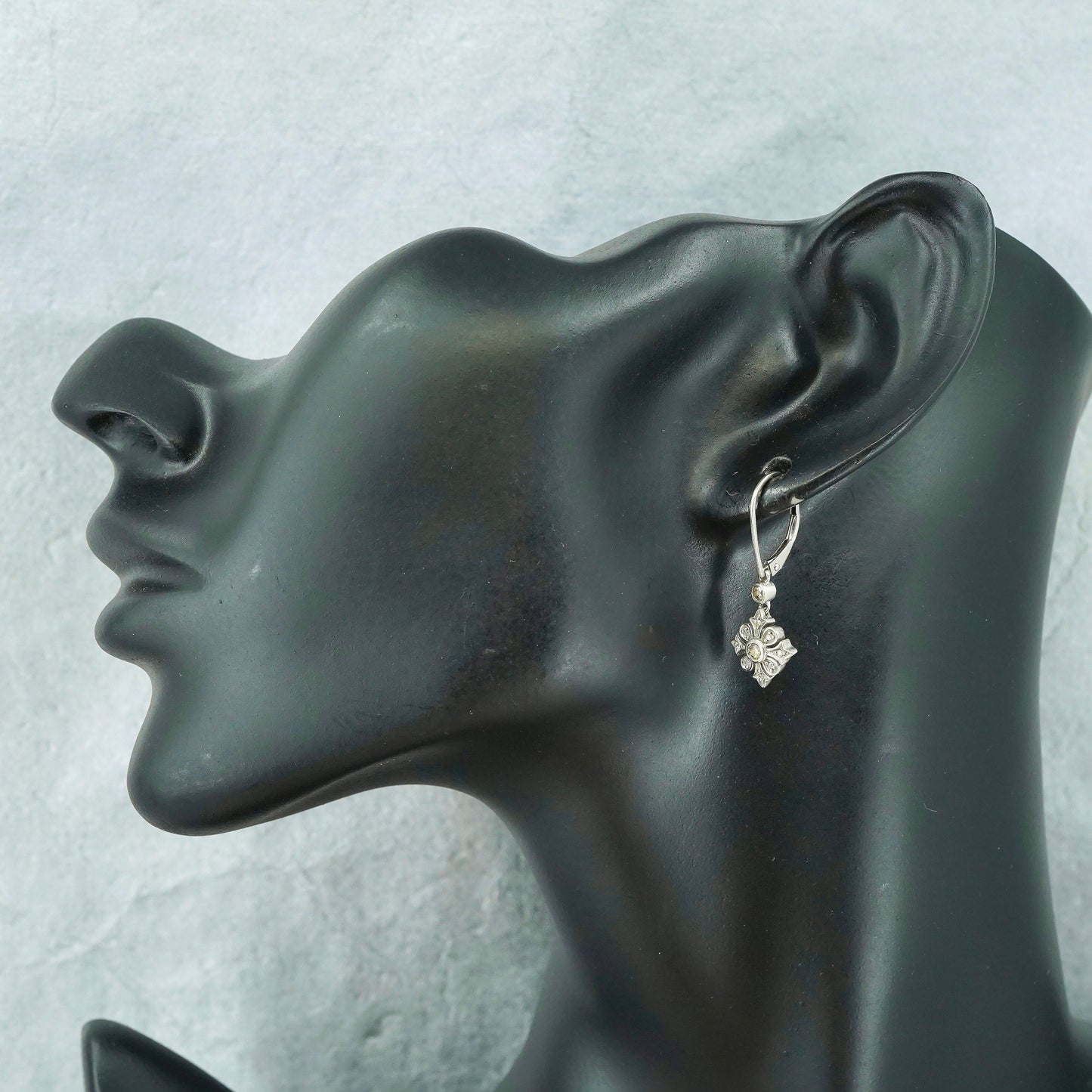 Vintage Sterling 925 silver handmade earrings with cluster diamond details