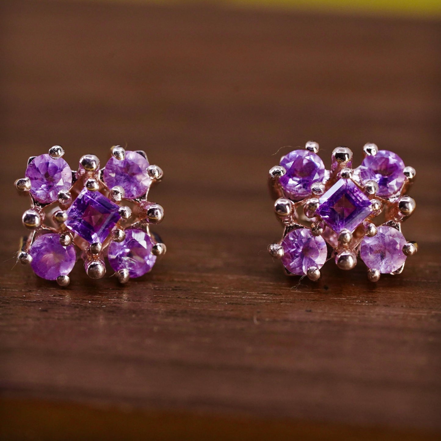 Vintage rose gold over Sterling 925 silver cluster pink Cz studs, earrings