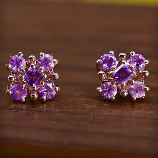 Vintage rose gold over Sterling 925 silver cluster pink Cz studs, earrings