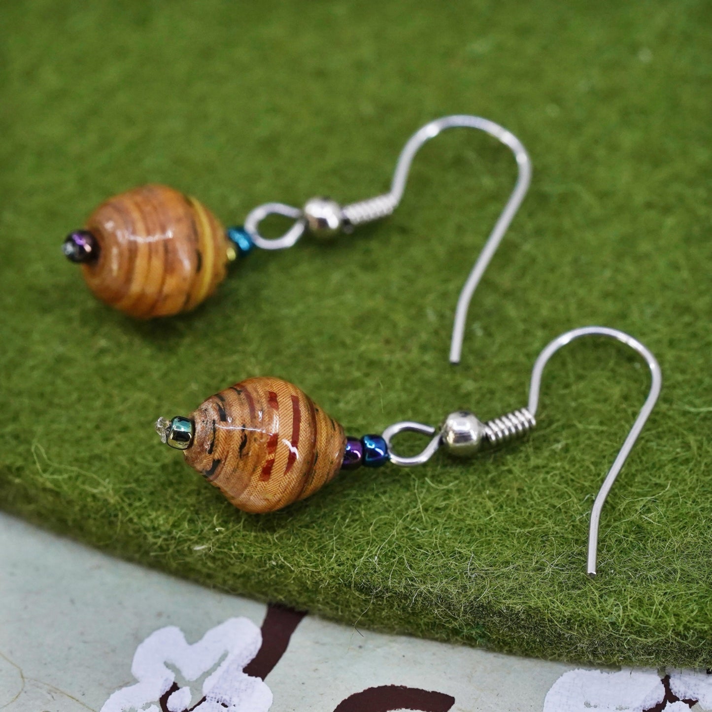 Vintage sterling silver handmade earrings, 925 bead dangles