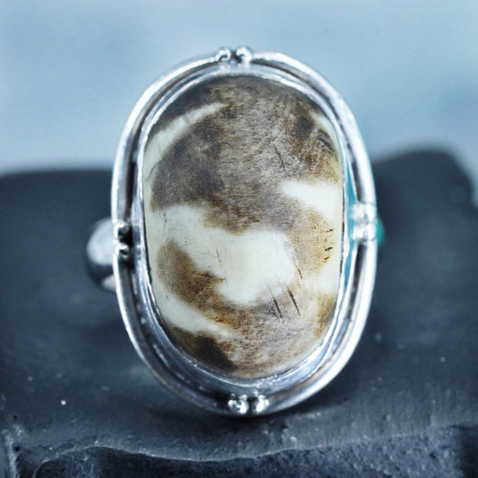 Size 9, vintage southwestern Sterling 925 silver handmade ring w/ jasper stone