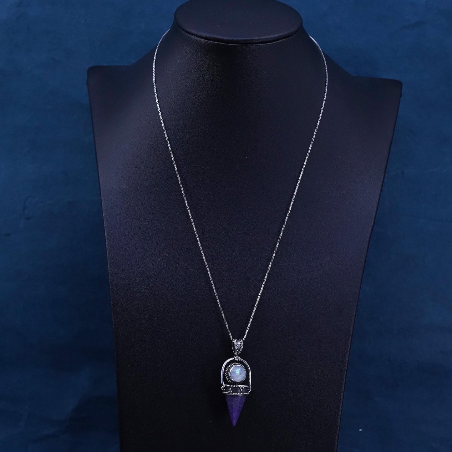 18”, sterling 925 silver necklace healing crystal pendant moonstone charoite