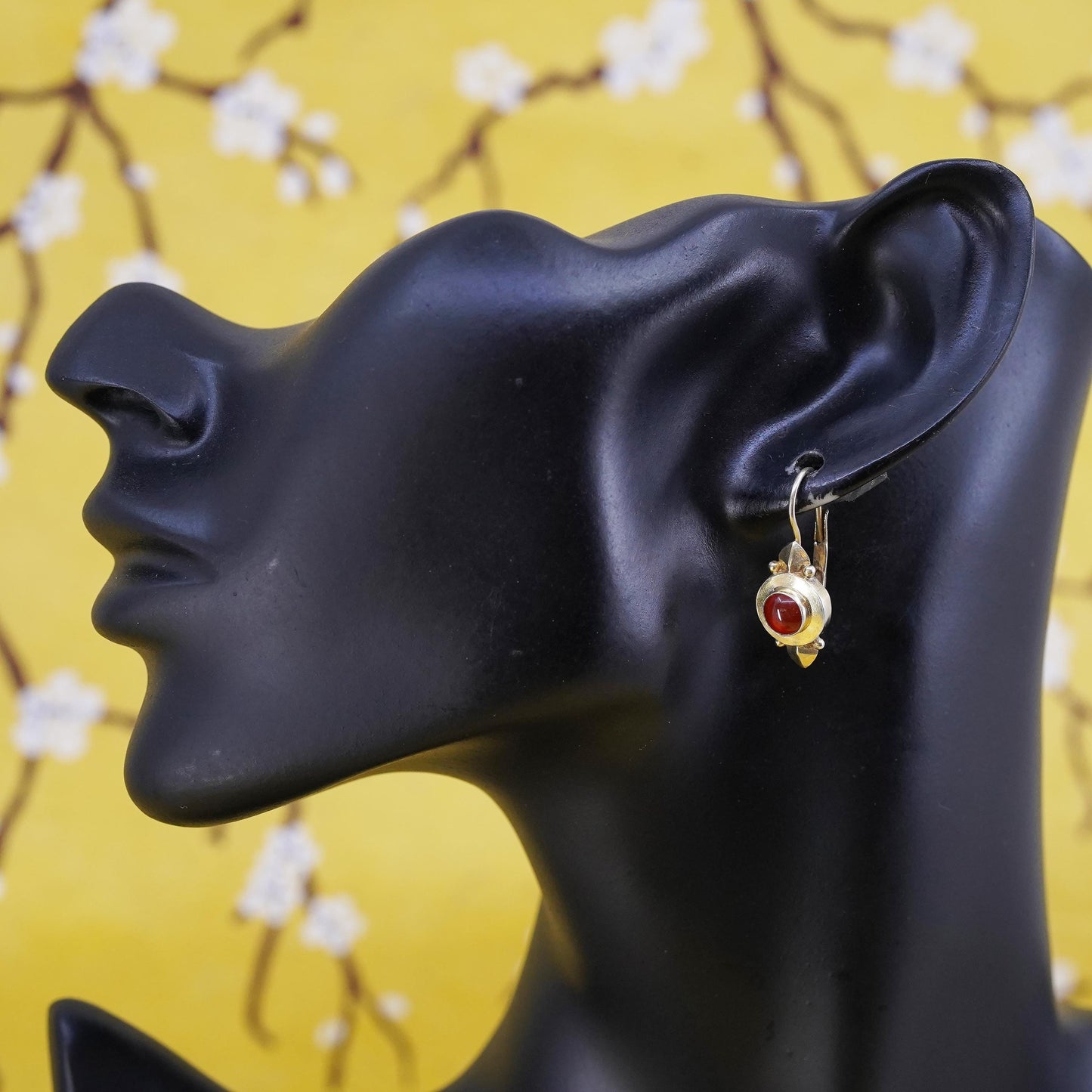 Vermeil gold over Sterling 925 Silver Earrings with carnelian and lever back
